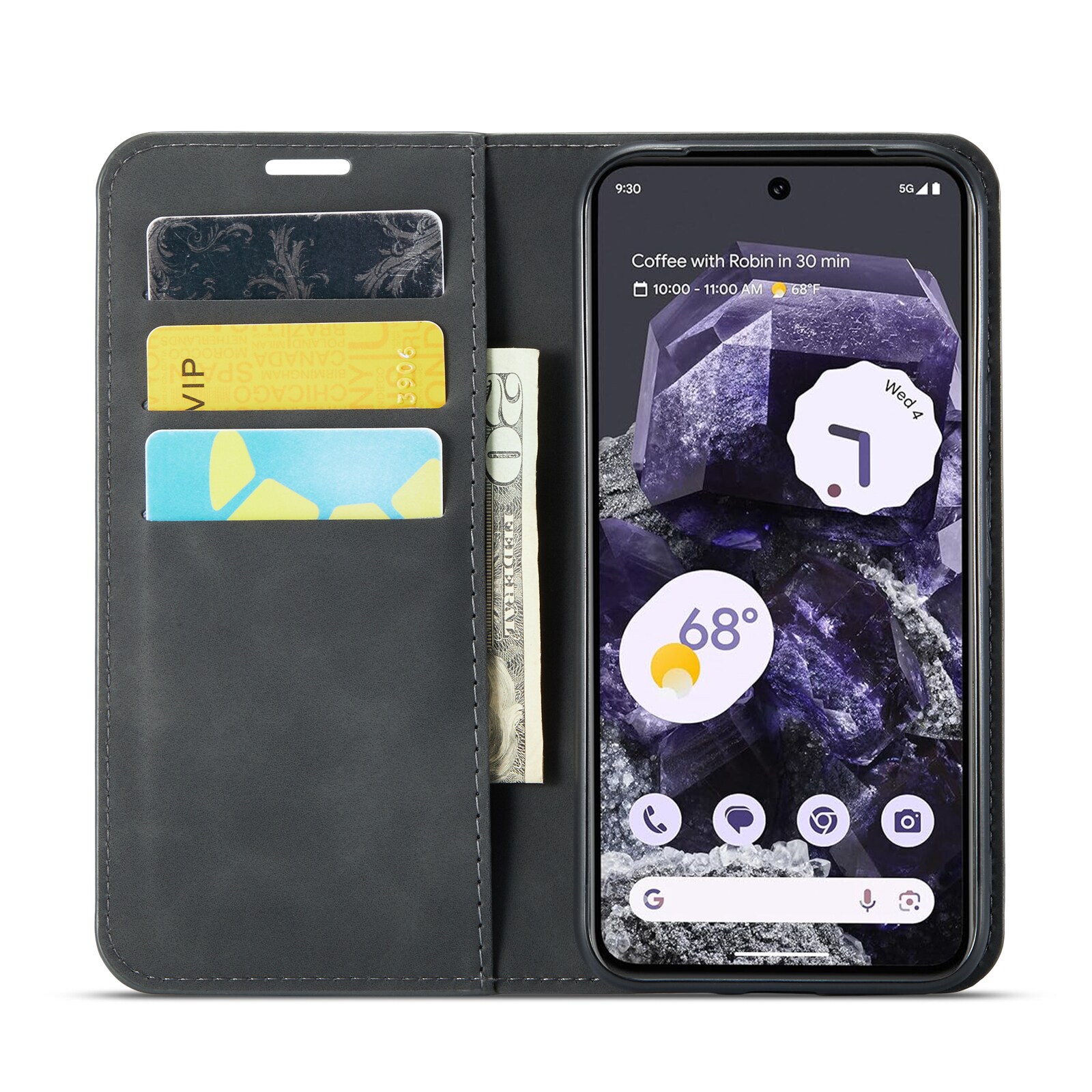 Google Pixel 8a Slankt etui med kortholder, Sort