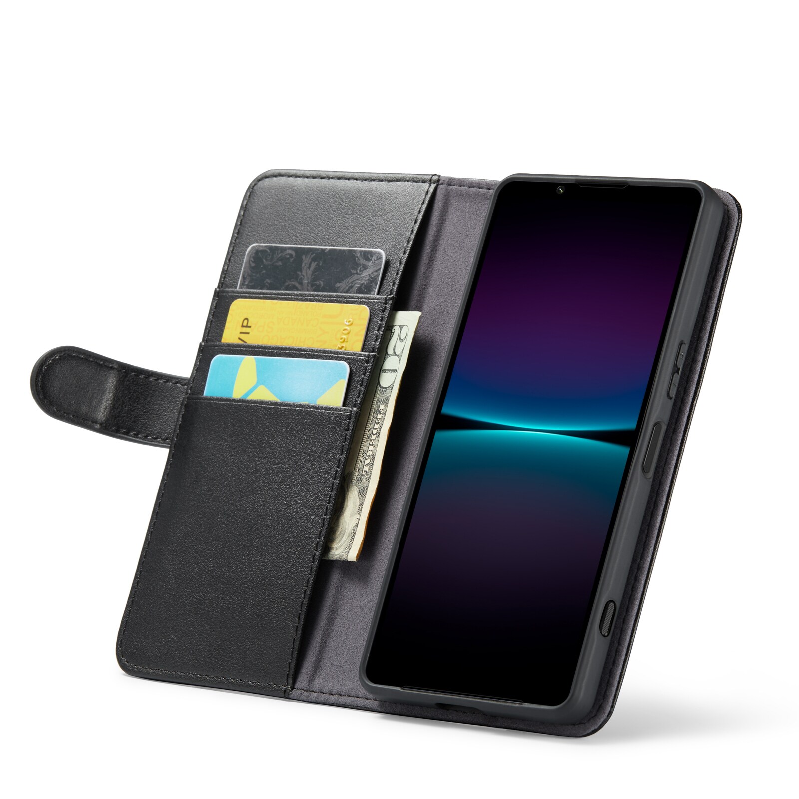 Sony Xperia 1 VII Pungetui i ægte læder, Sort
