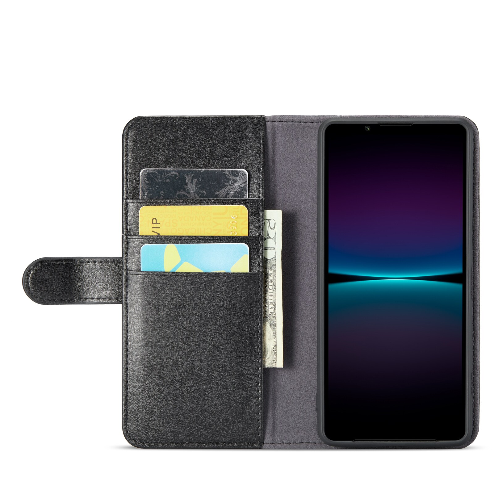 Sony Xperia 1 VI Pungetui i ægte læder, Sort