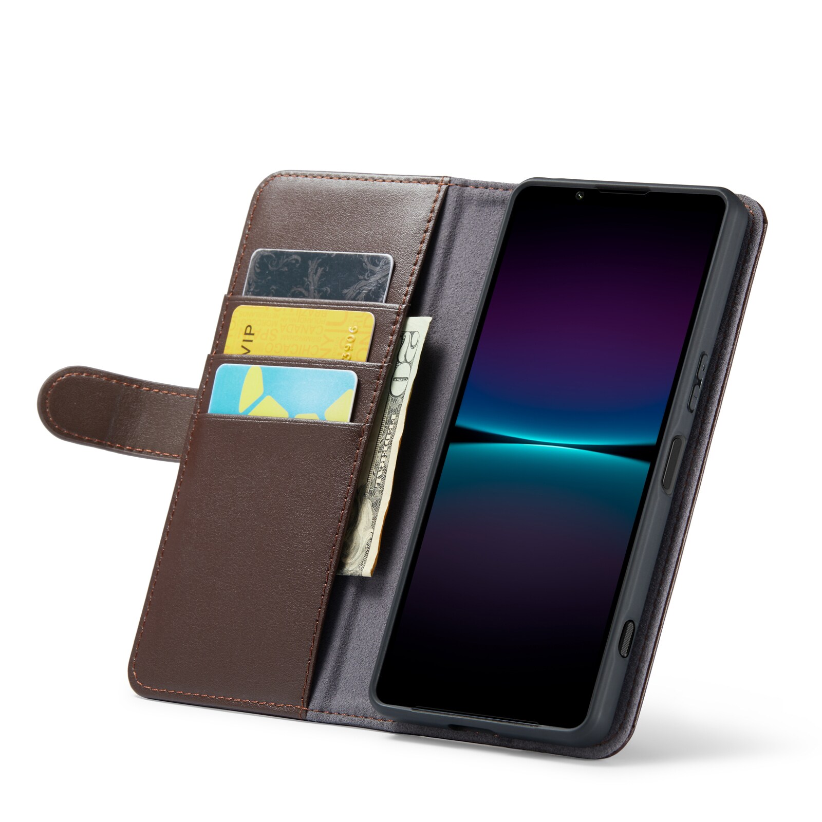 Sony Xperia 1 VI Pungetui i ægte læder, Brun