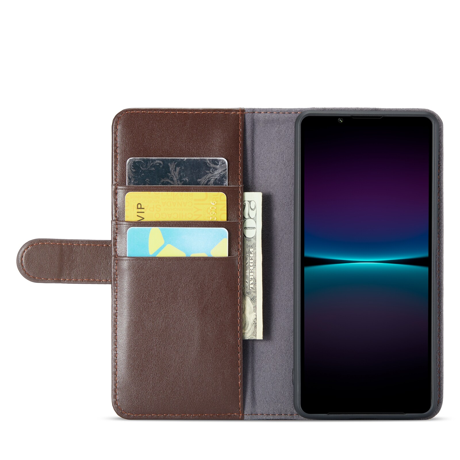 Sony Xperia 1 VI Pungetui i ægte læder, Brun