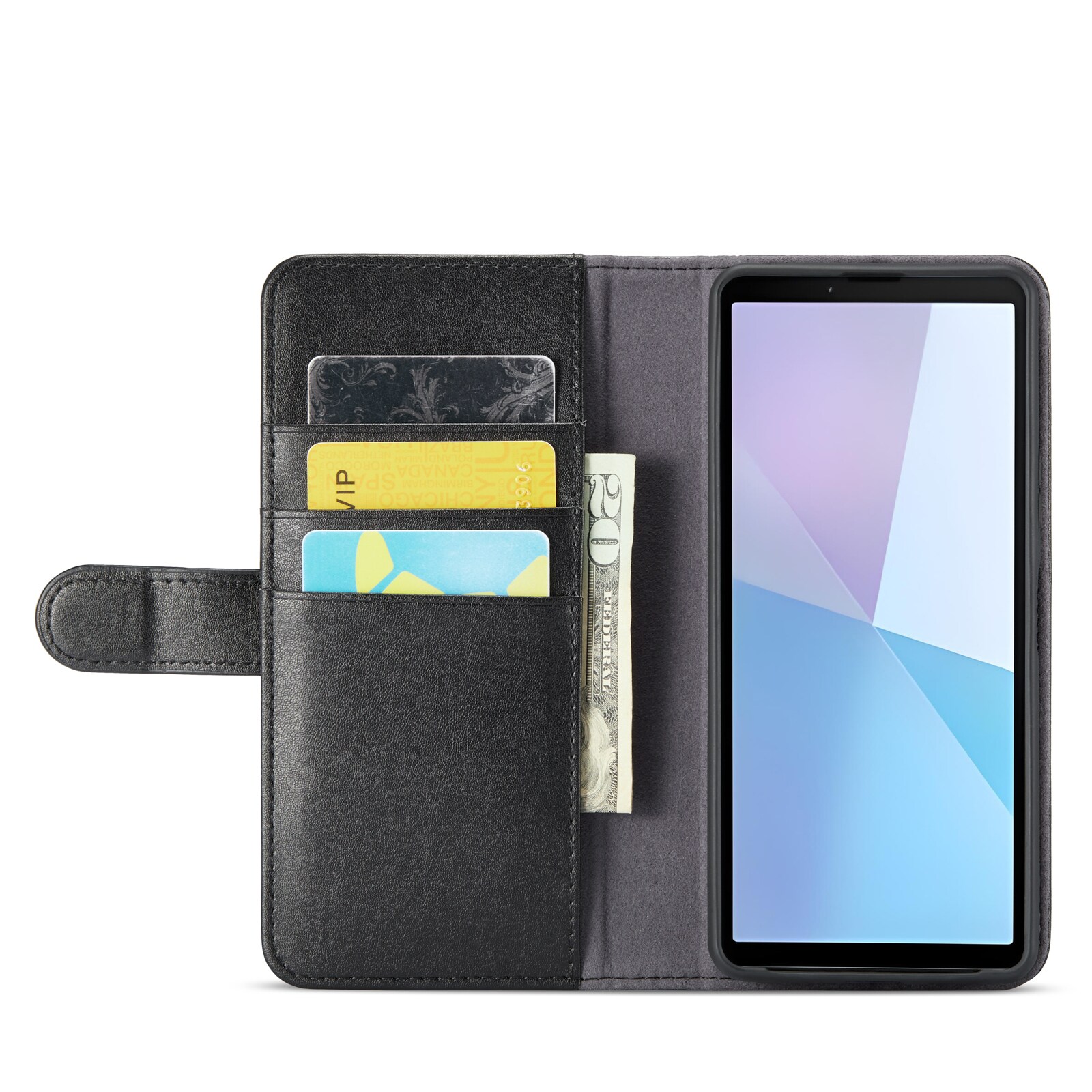 Sony Xperia 10 VI Pungetui i ægte læder, Sort