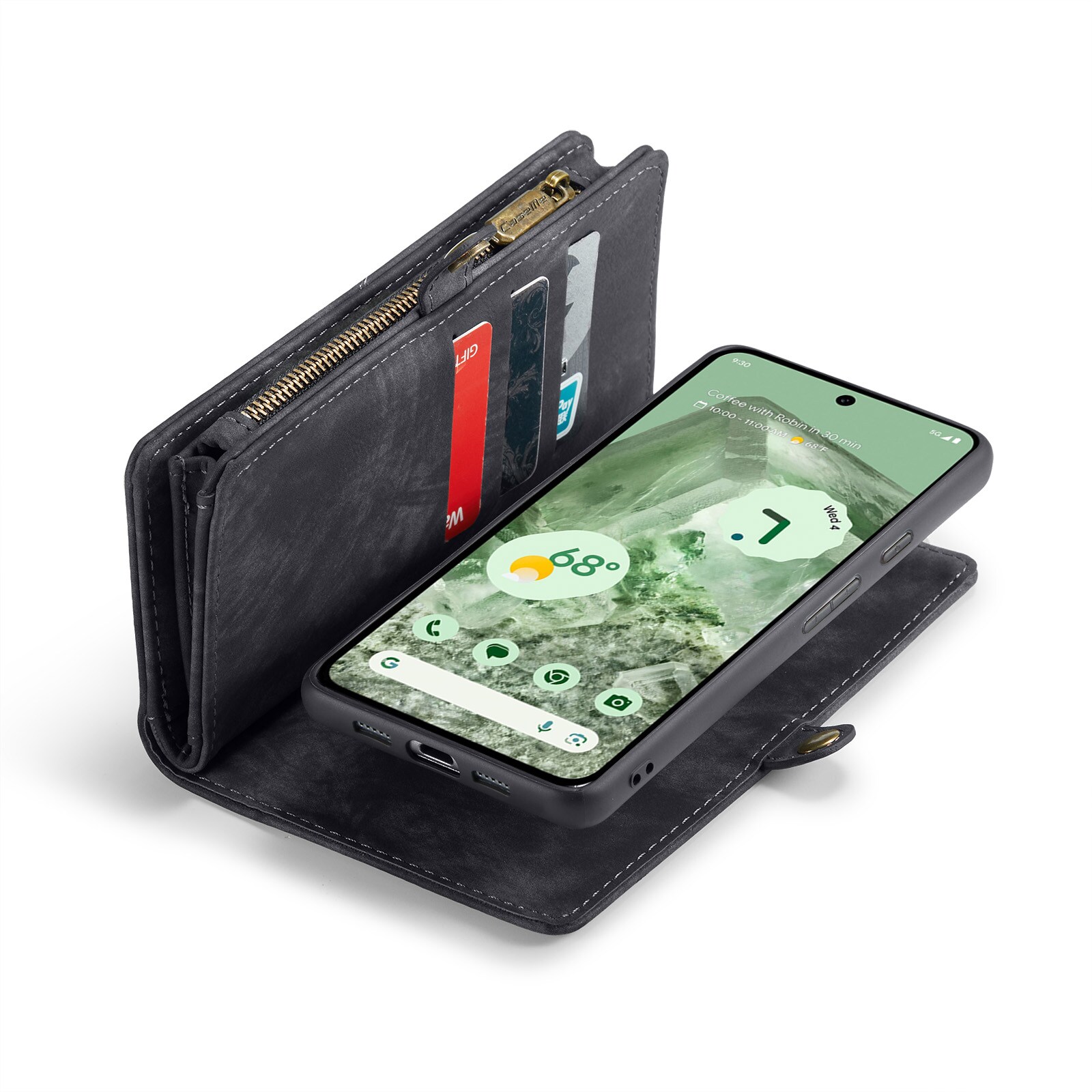 Google Pixel 8a Rummeligt pungetui med mange kortholdere, Grå