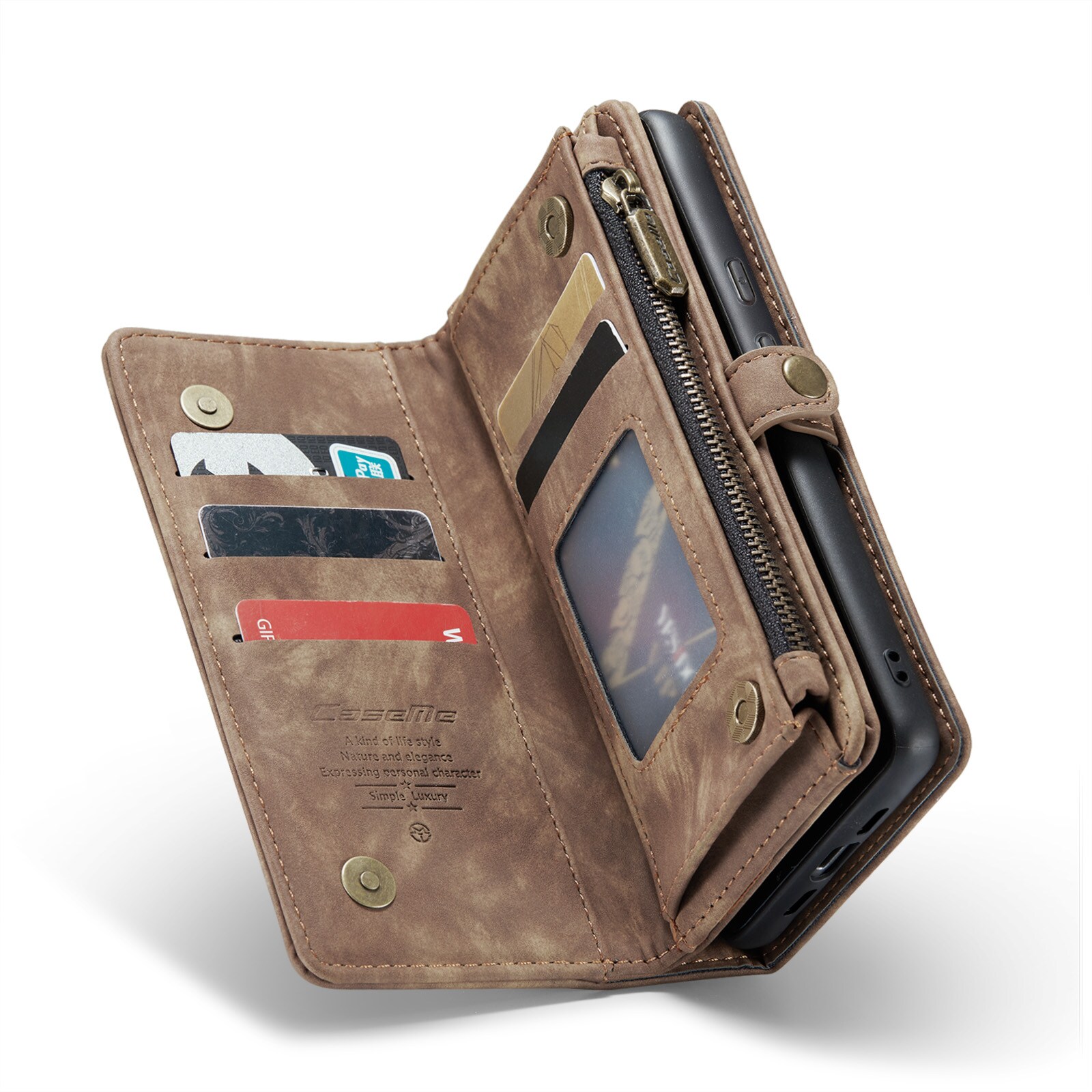 Google Pixel 8a Rummeligt pungetui med mange kortholdere, Brun