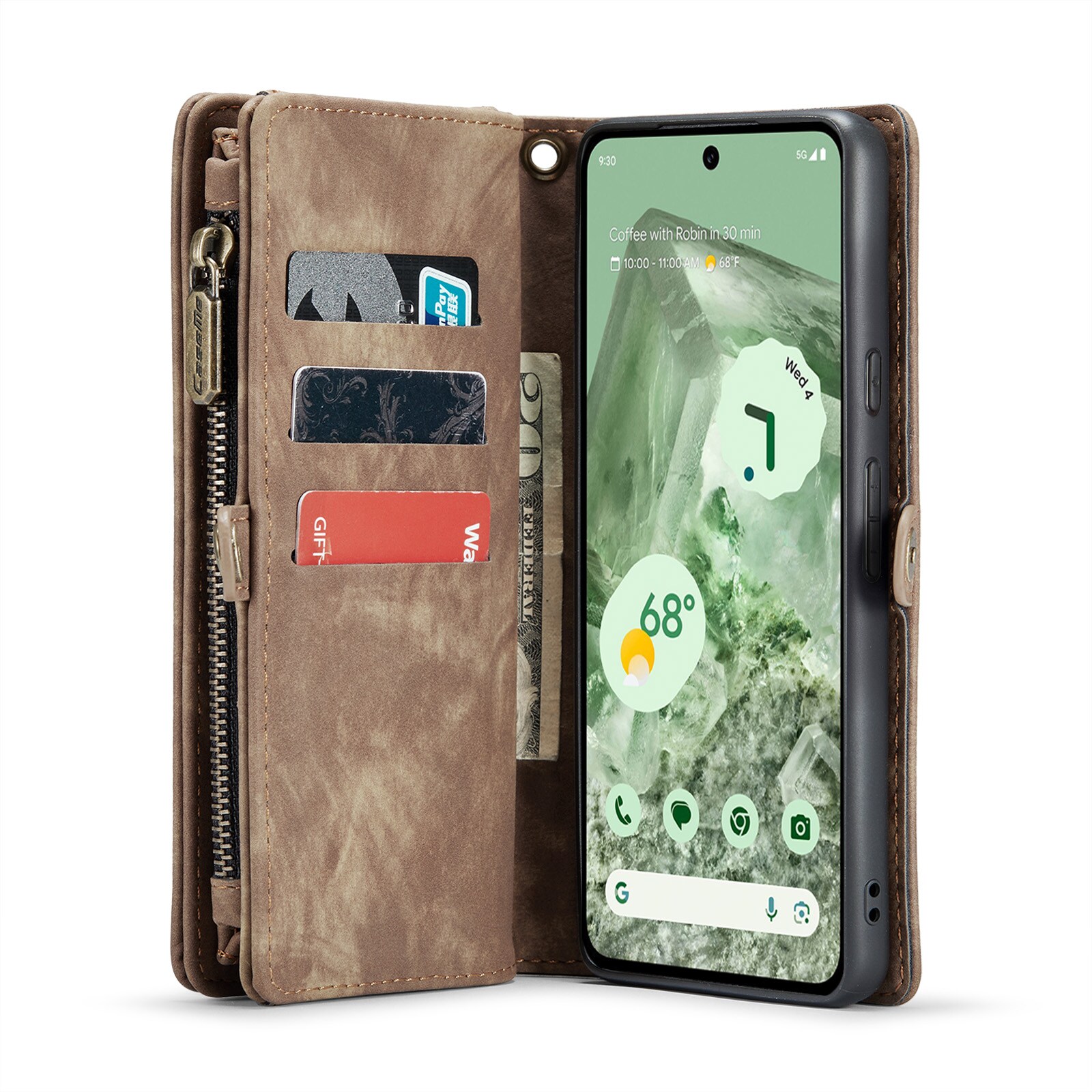 Google Pixel 8a Rummeligt pungetui med mange kortholdere, Brun