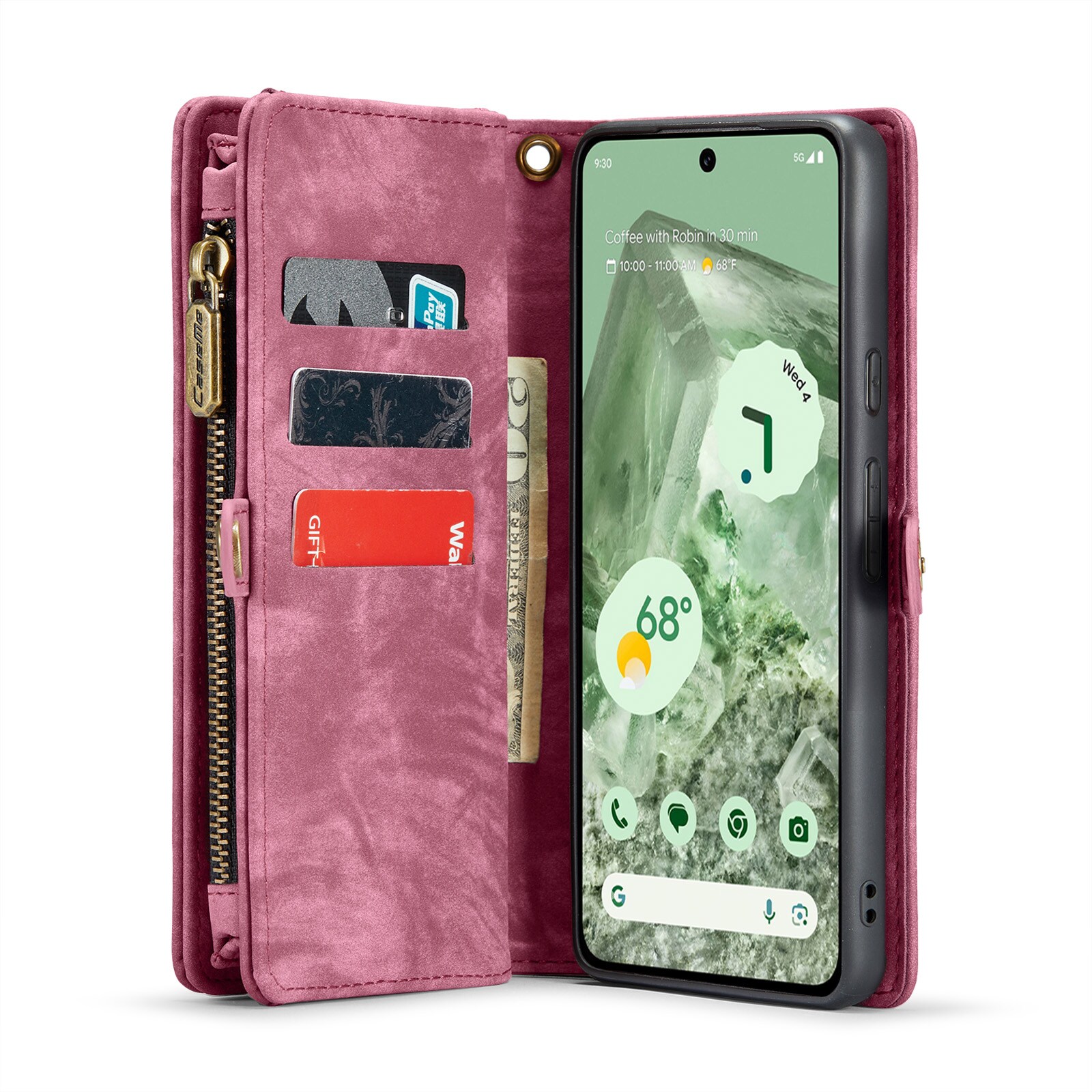 Google Pixel 8a Rummeligt pungetui med mange kortholdere, Rød