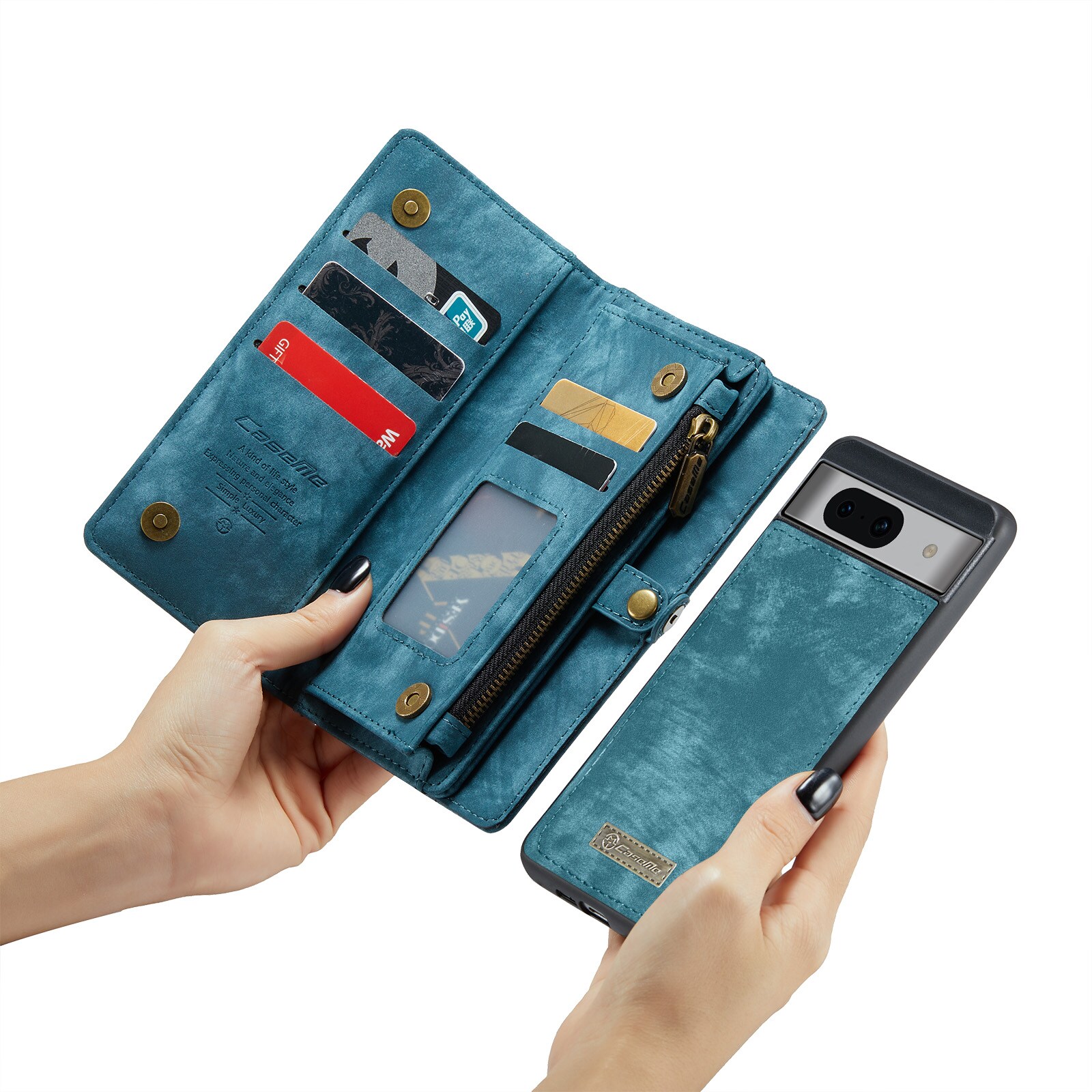 Google Pixel 8a Rummeligt pungetui med mange kortholdere, Blå