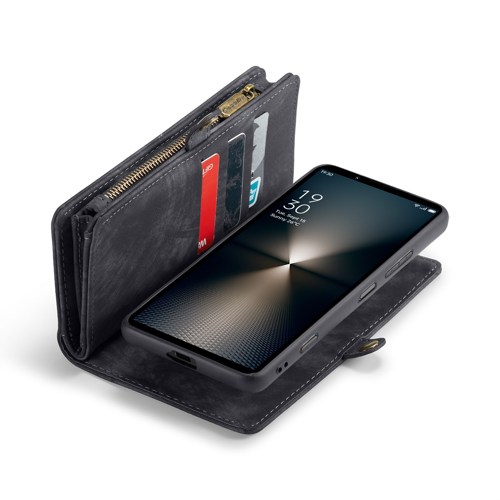 Sony Xperia 10 VI Rummeligt pungetui med mange kortholdere, Grå
