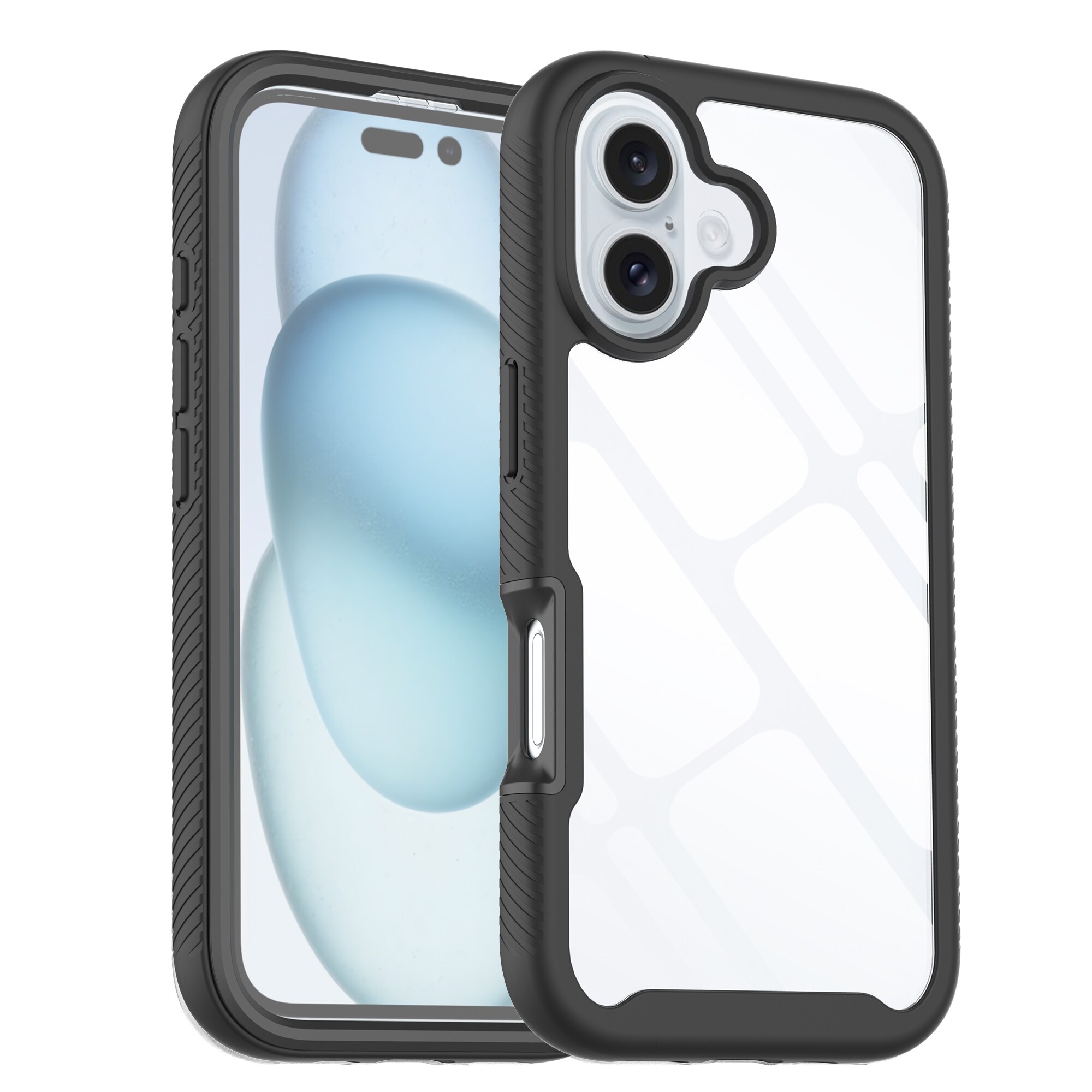 iPhone 16 Plus Mobilcover Full Protection, Sort/gennemsigtig
