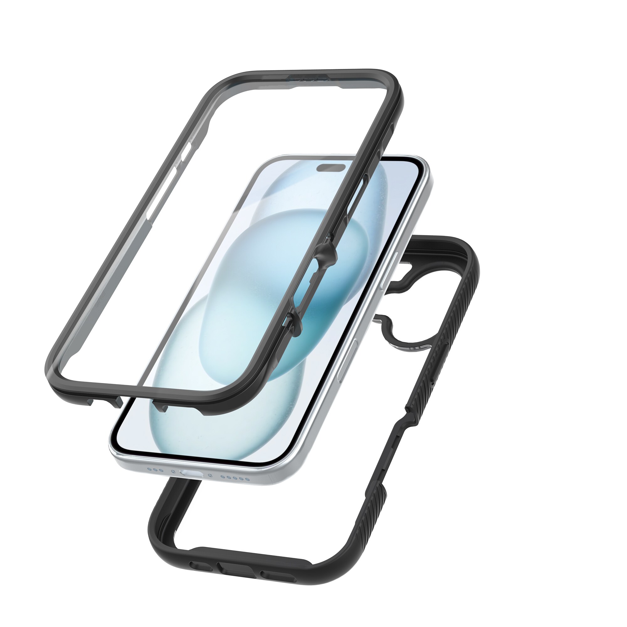iPhone 16 Plus Mobilcover Full Protection, Sort/gennemsigtig