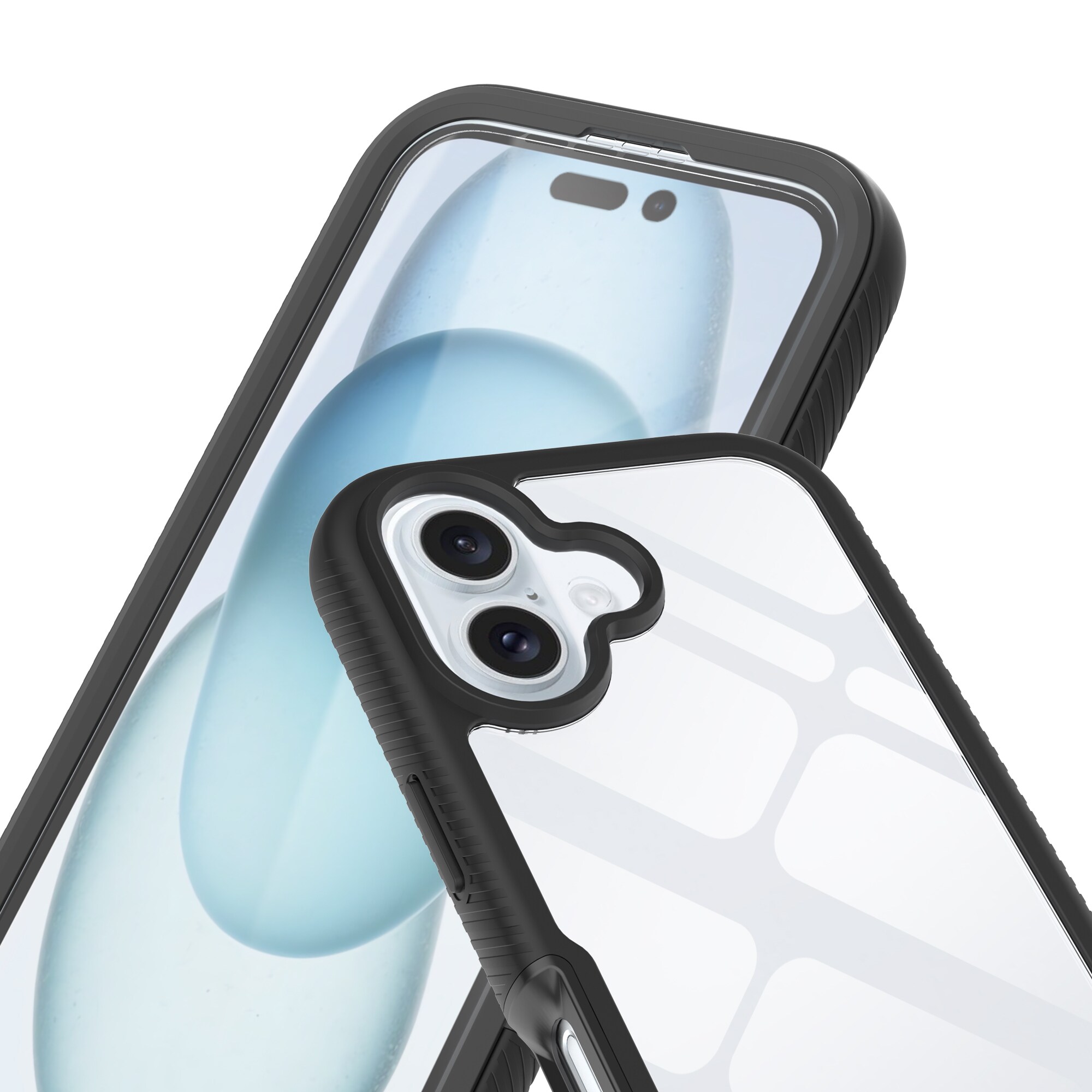 iPhone 16 Plus Mobilcover Full Protection, Sort/gennemsigtig