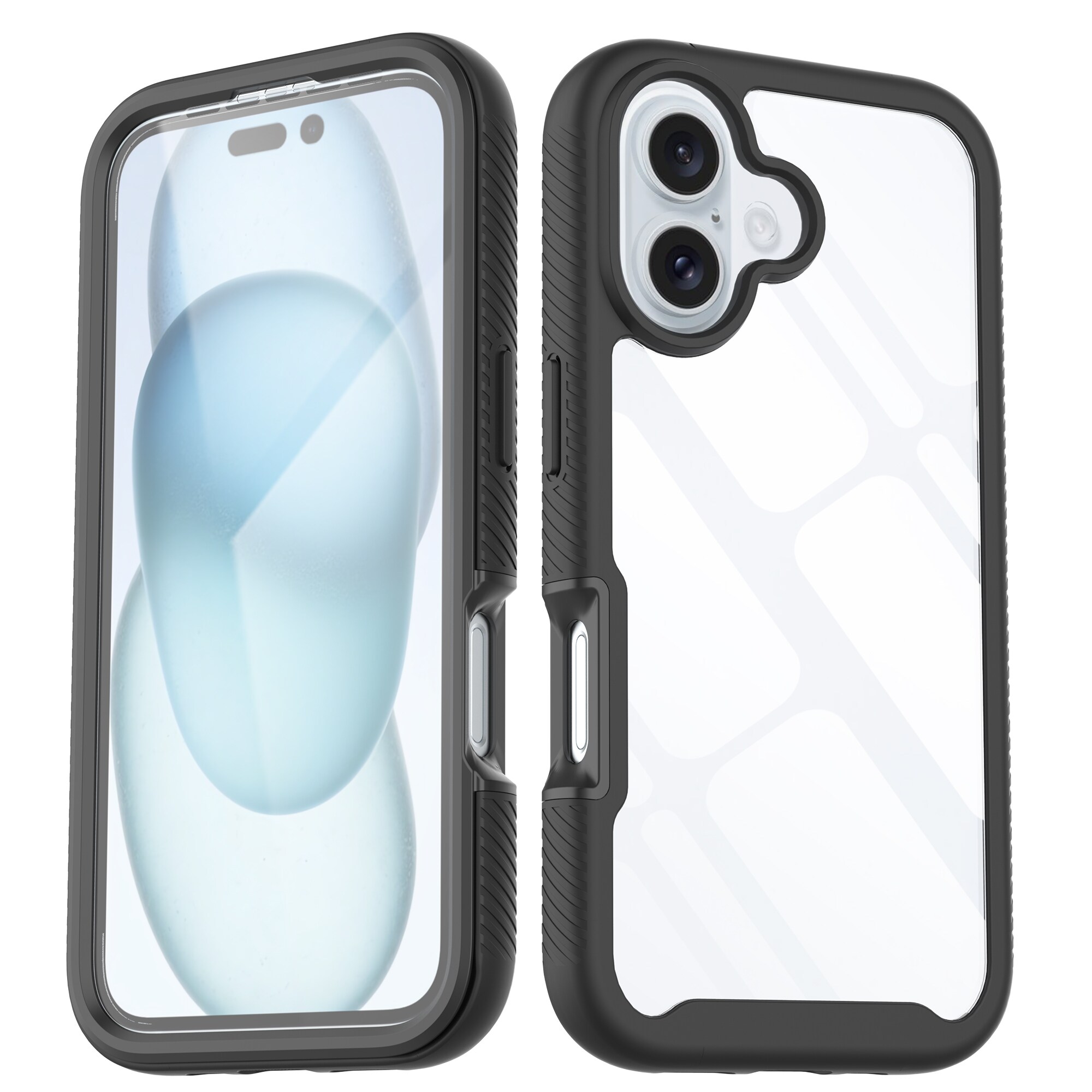 iPhone 16 Plus Mobilcover Full Protection, Sort/gennemsigtig