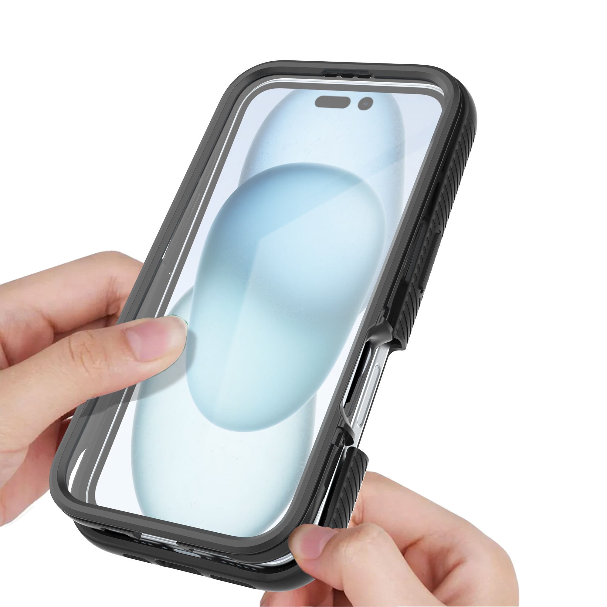 iPhone 16 Plus Mobilcover Full Protection, Sort/gennemsigtig