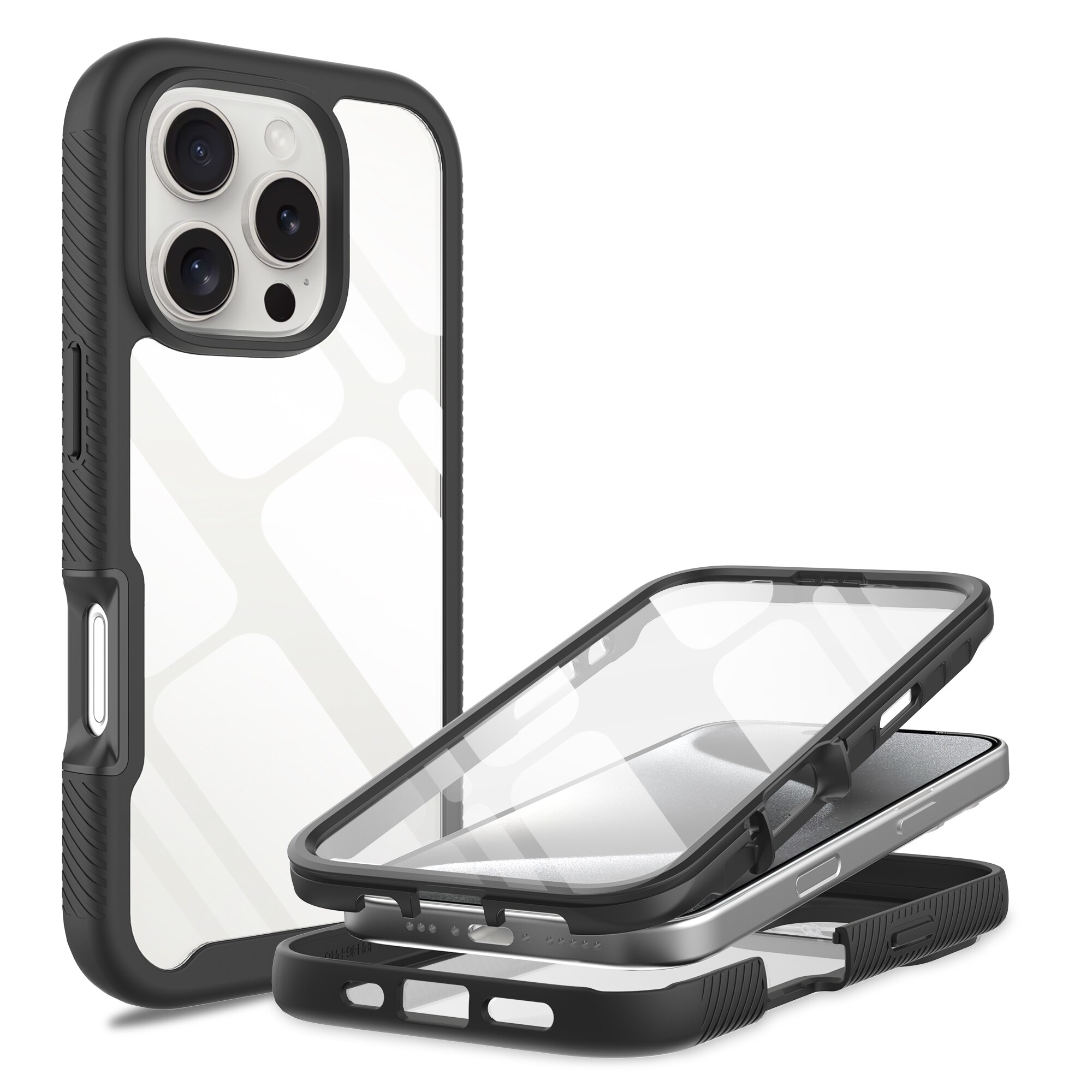 iPhone 16 Pro Max Mobilcover Full Protection, Sort/gennemsigtig