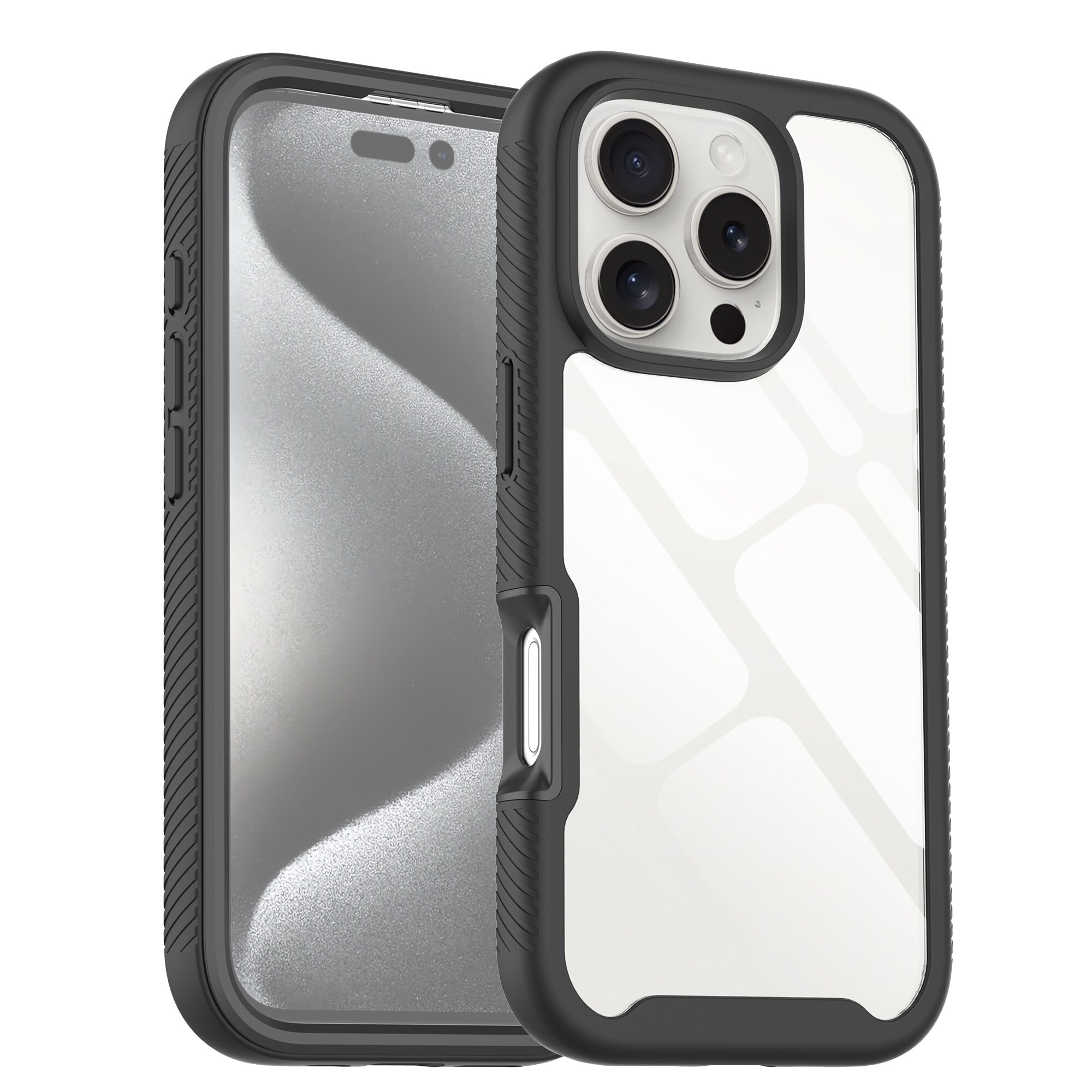 iPhone 16 Pro Max Mobilcover Full Protection, Sort/gennemsigtig