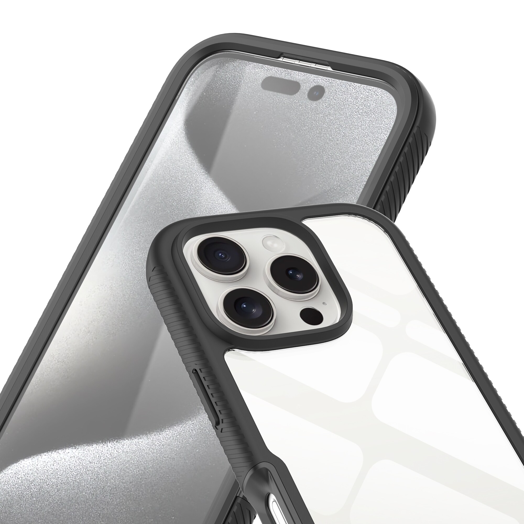iPhone 16 Pro Max Mobilcover Full Protection, Sort/gennemsigtig
