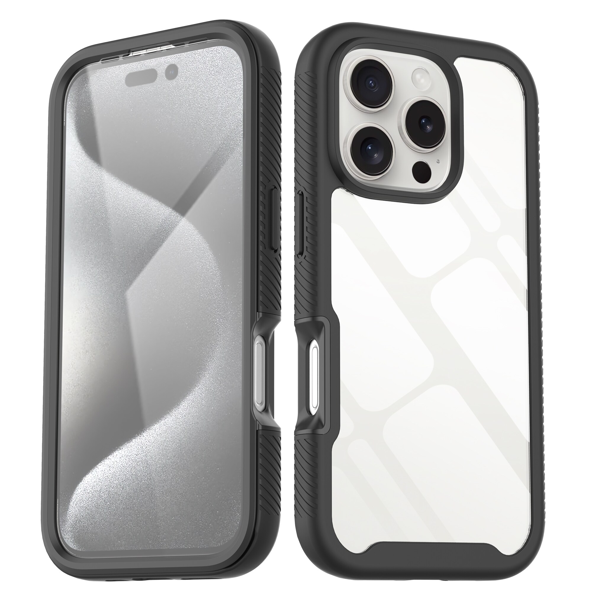 iPhone 16 Pro Max Mobilcover Full Protection, Sort/gennemsigtig