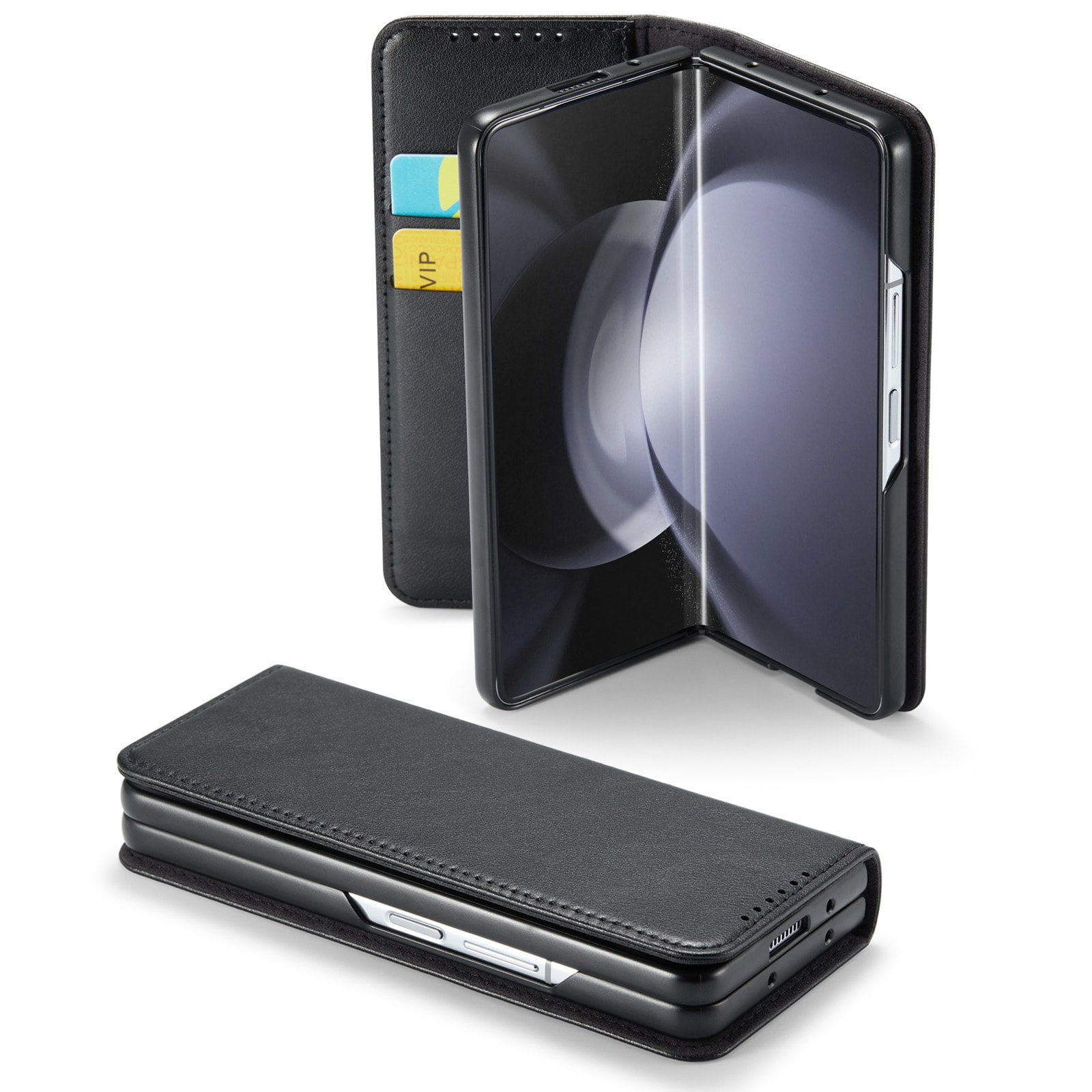 Samsung Galaxy Z Fold 7 Pungetui i ægte læder, Sort