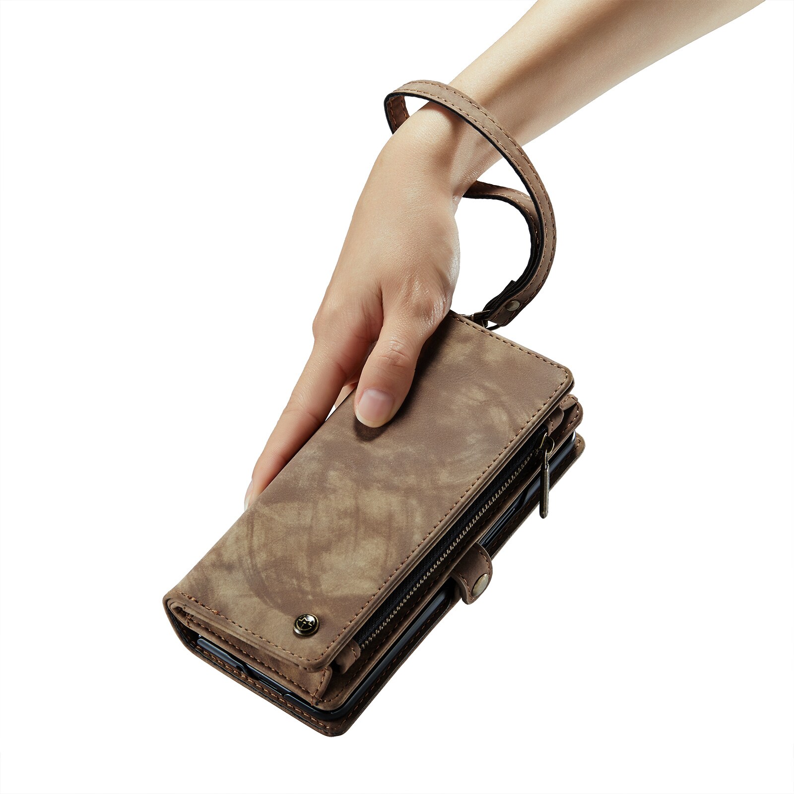 Samsung Galaxy Z Fold 6 Rummeligt pungetui med mange kortholdere, Brun