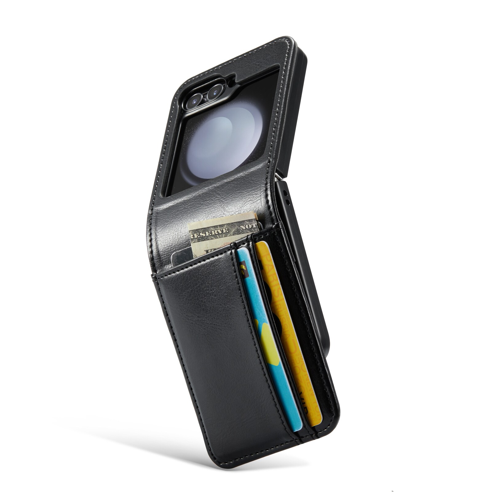 Samsung Galaxy Z Flip 7 FE Pungetui i ægte læder, Sort