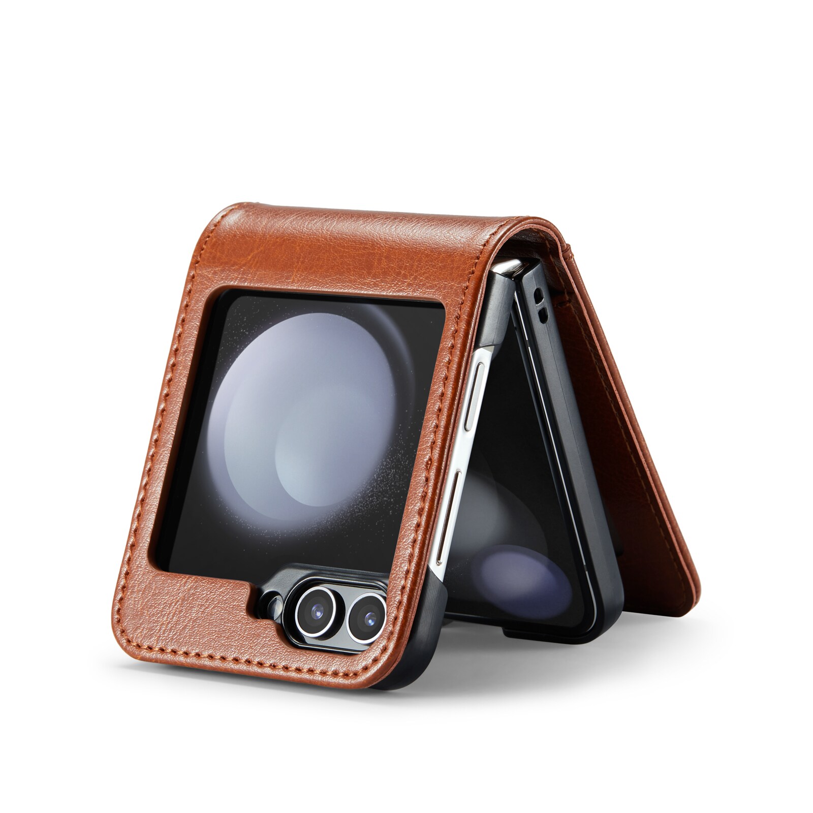 Samsung Galaxy Z Flip 7 FE Pungetui i ægte læder, Cognac