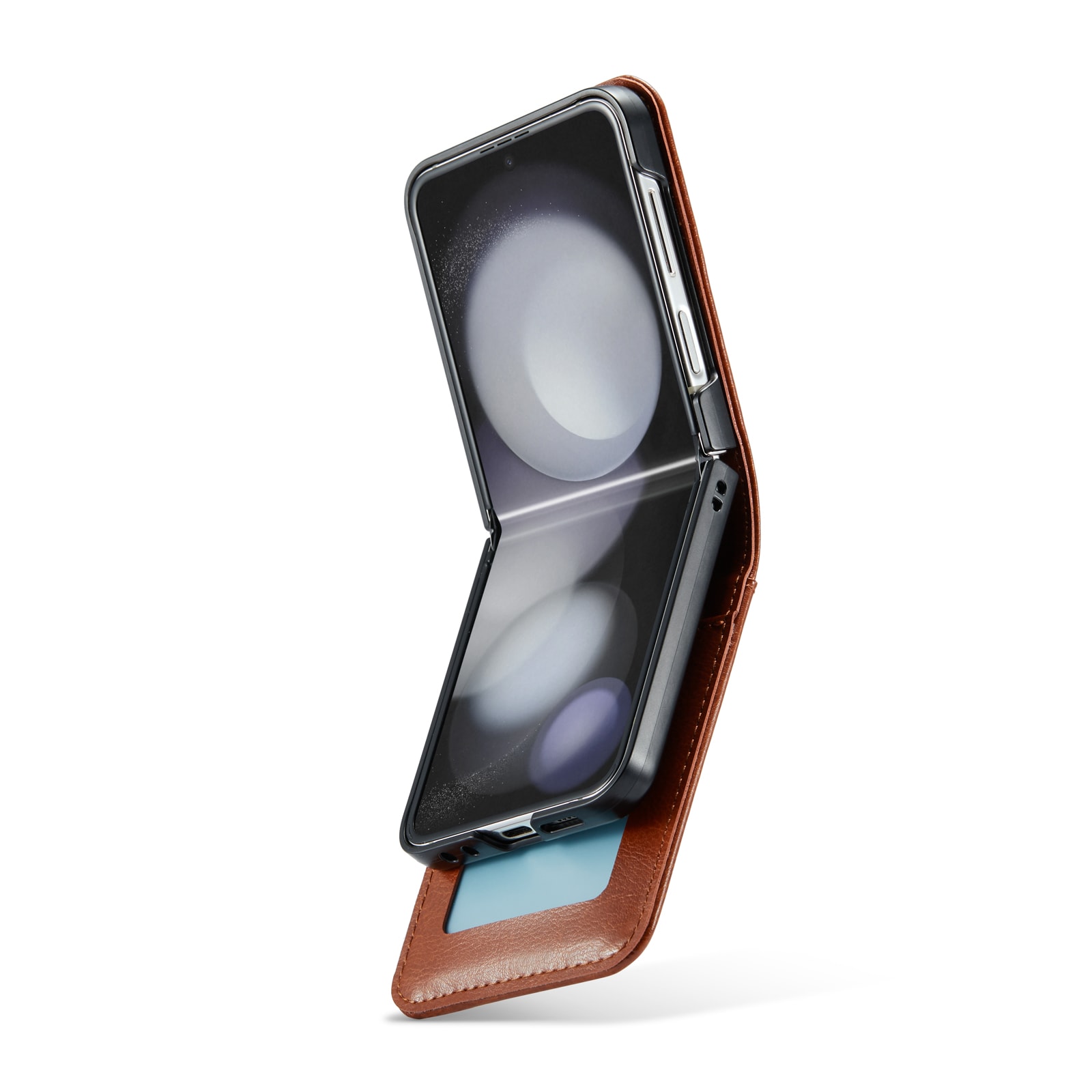 Samsung Galaxy Z Flip 7 FE Pungetui i ægte læder, Cognac