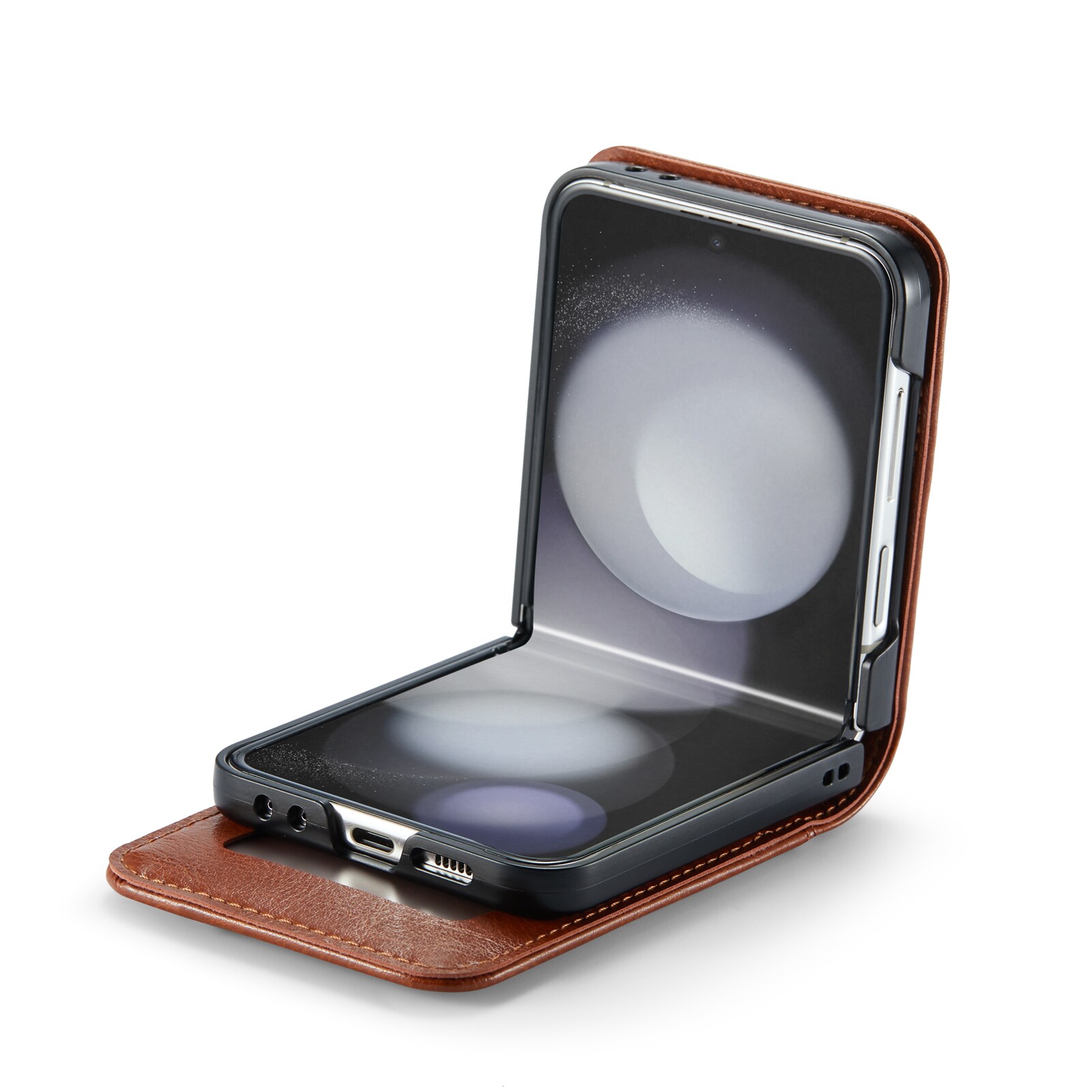 Samsung Galaxy Z Flip 7 FE Pungetui i ægte læder, Cognac