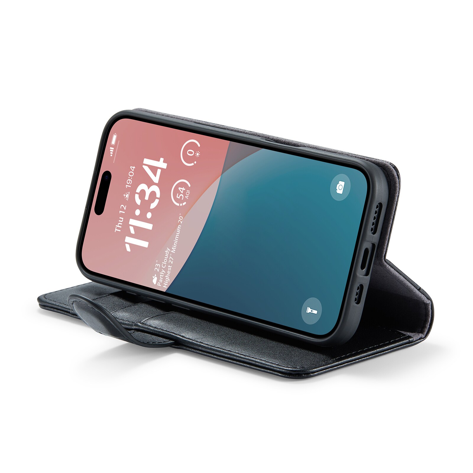 iPhone 16 Plus Pungetui i ægte læder, Sort