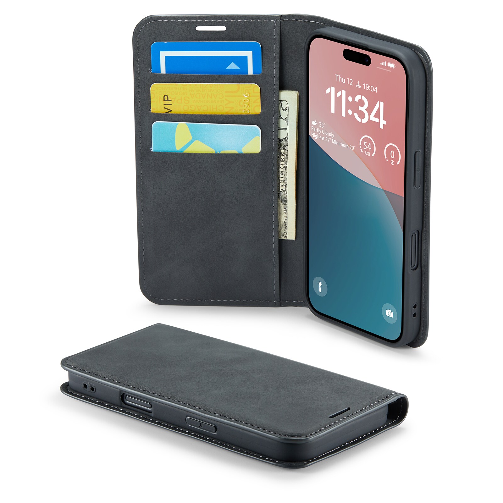 iPhone 16 Slankt etui med kortholder, Sort