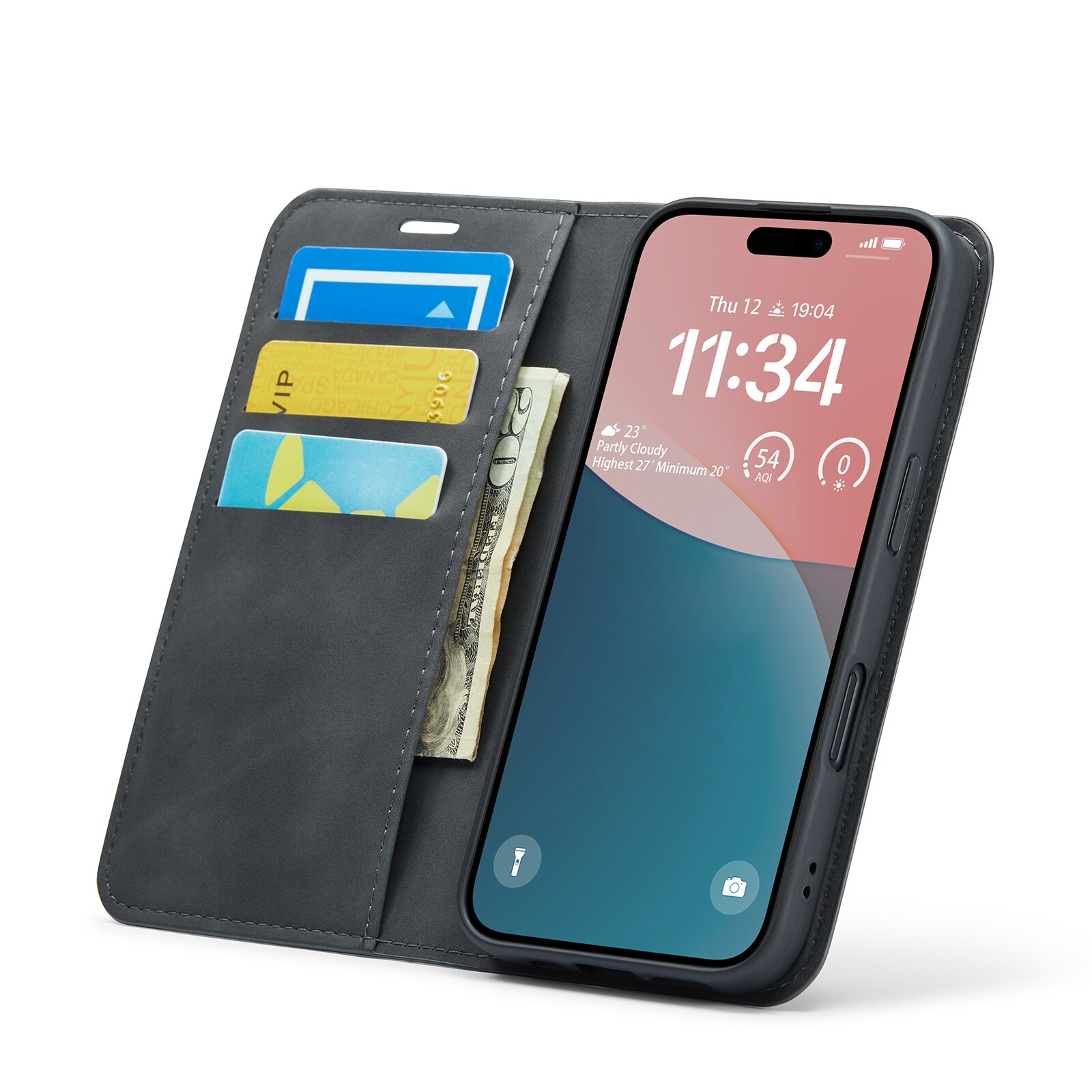 iPhone 16 Slankt etui med kortholder, Sort