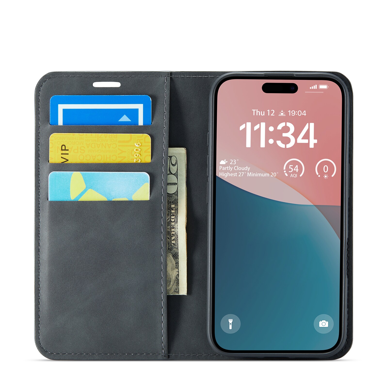 iPhone 16 Slankt etui med kortholder, Sort