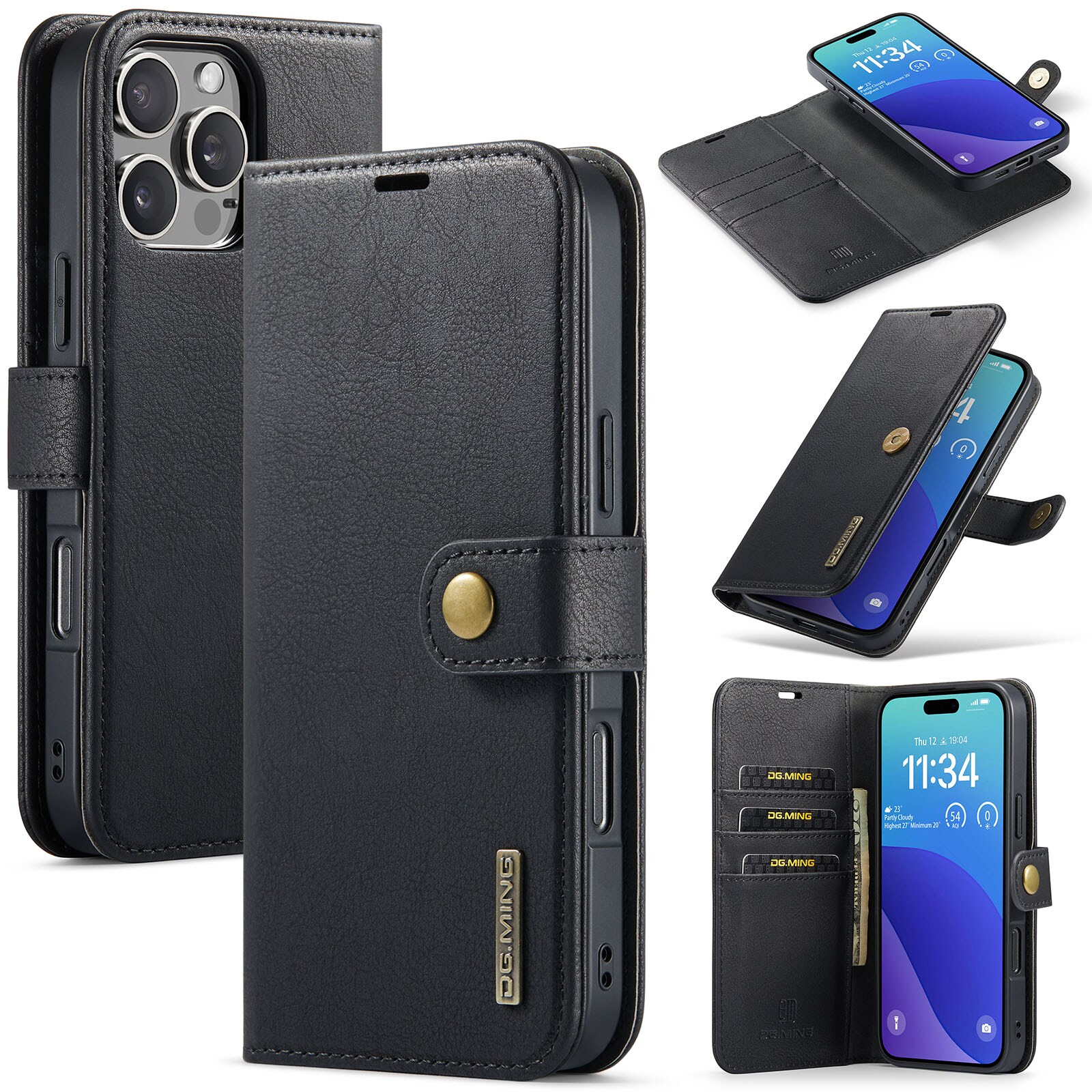 iPhone 16 Pro Max Pungetui med aftageligt cover, Black