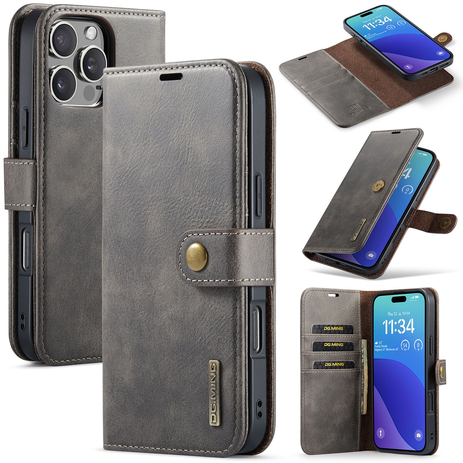 iPhone 16 Pro Max Pungetui med aftageligt cover, Brown