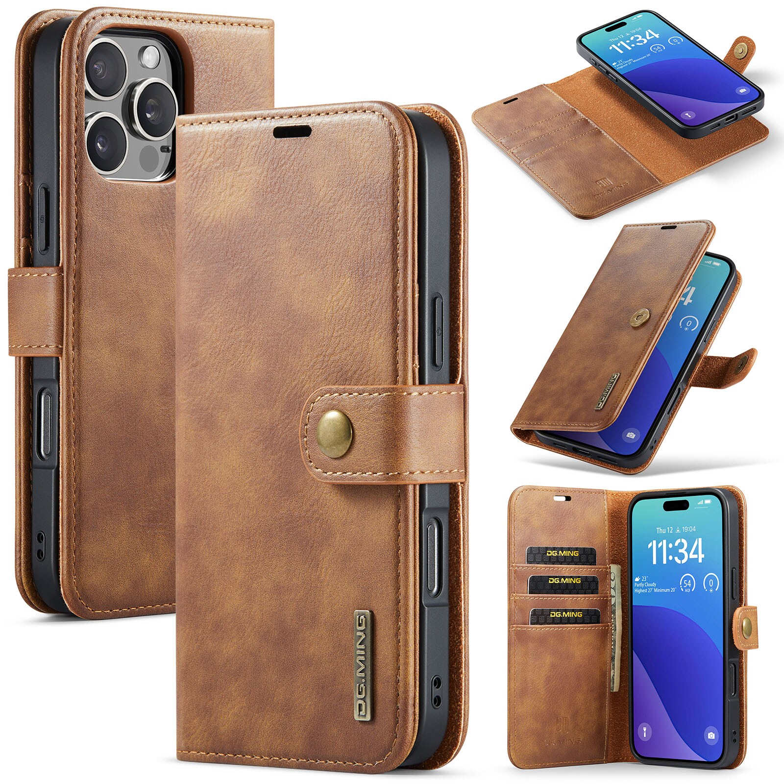 iPhone 16 Pro Max Pungetui med aftageligt cover, Cognac