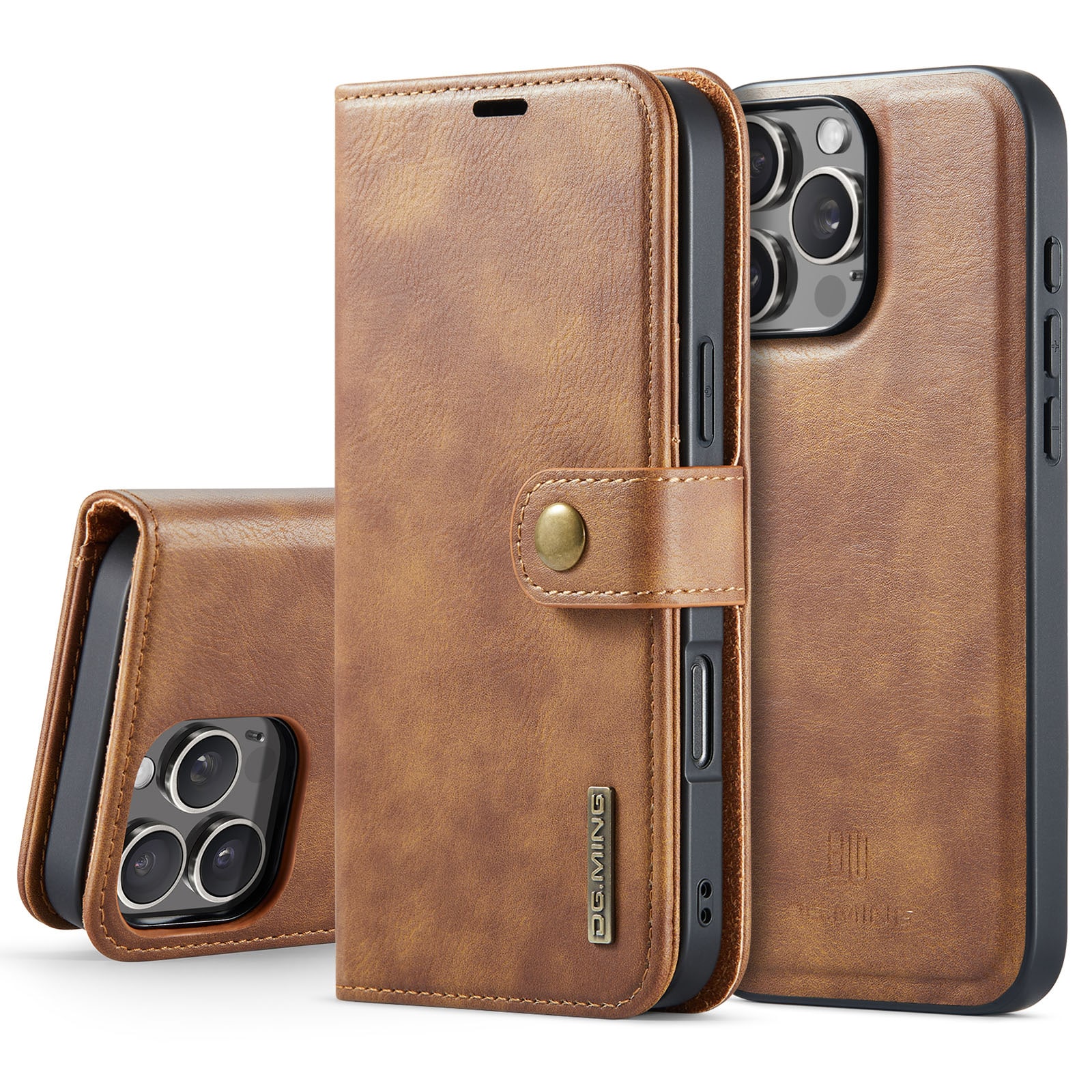 iPhone 16 Pro Max Pungetui med aftageligt cover, Cognac