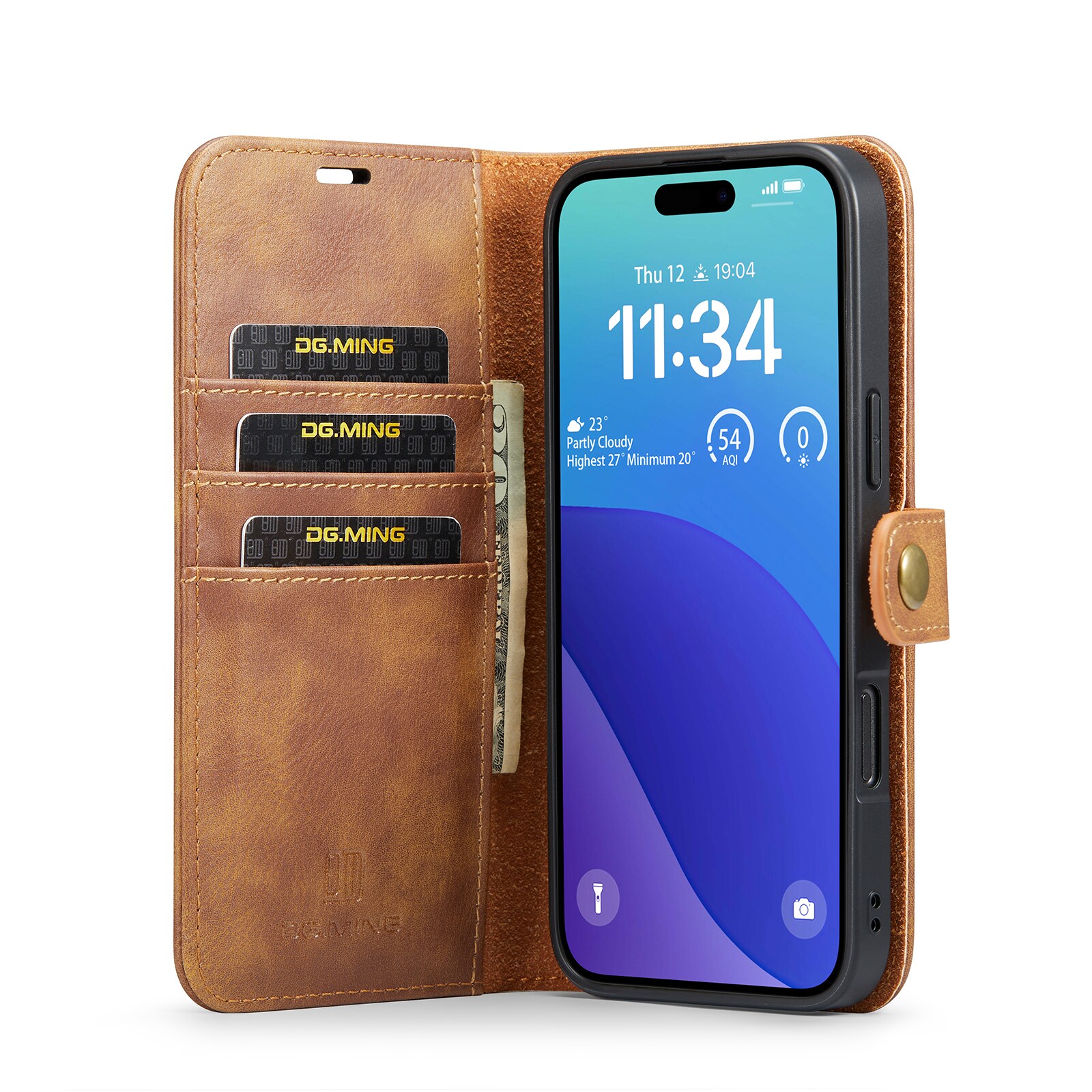 iPhone 16 Pro Max Pungetui med aftageligt cover, Cognac