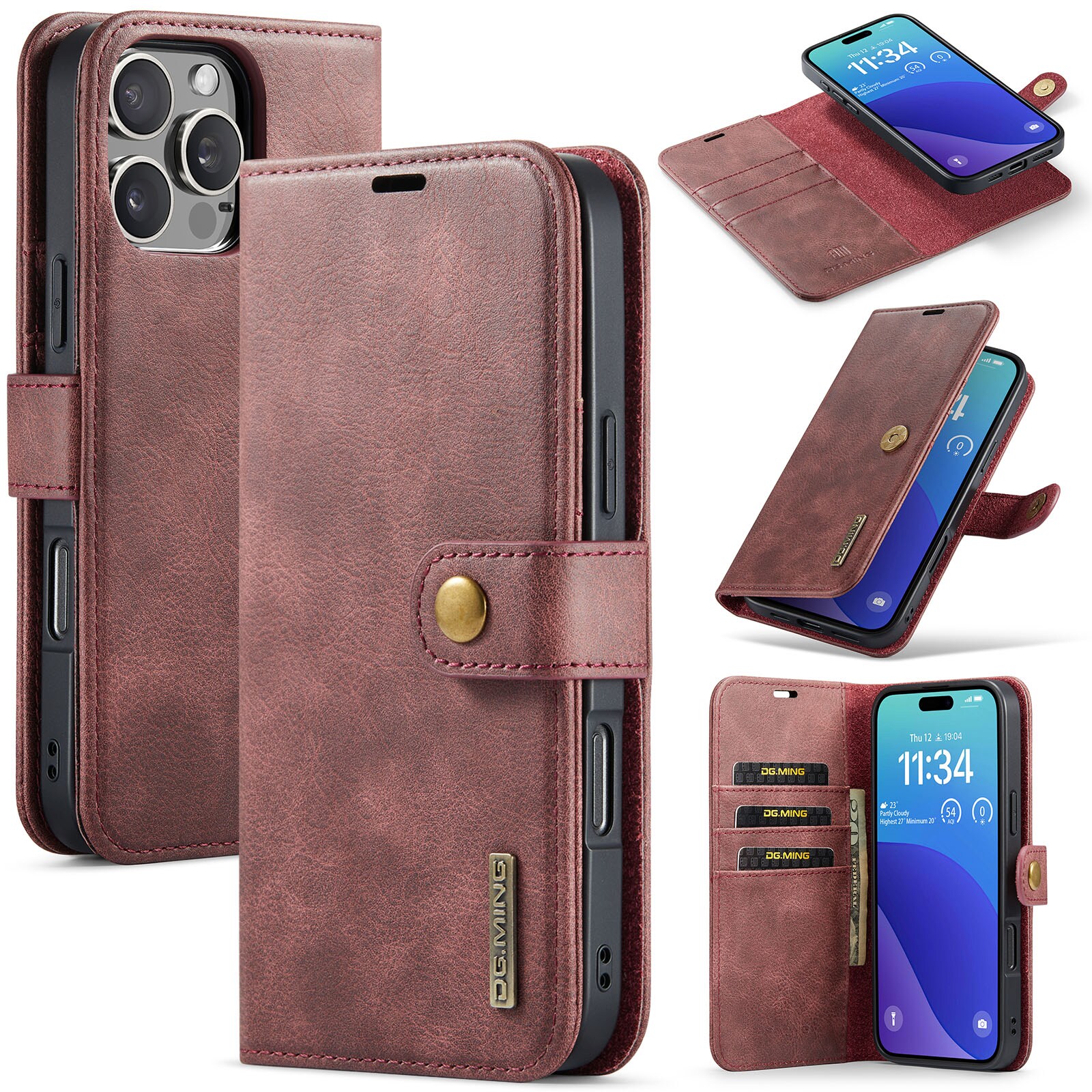 iPhone 16 Pro Max Pungetui med aftageligt cover, Red