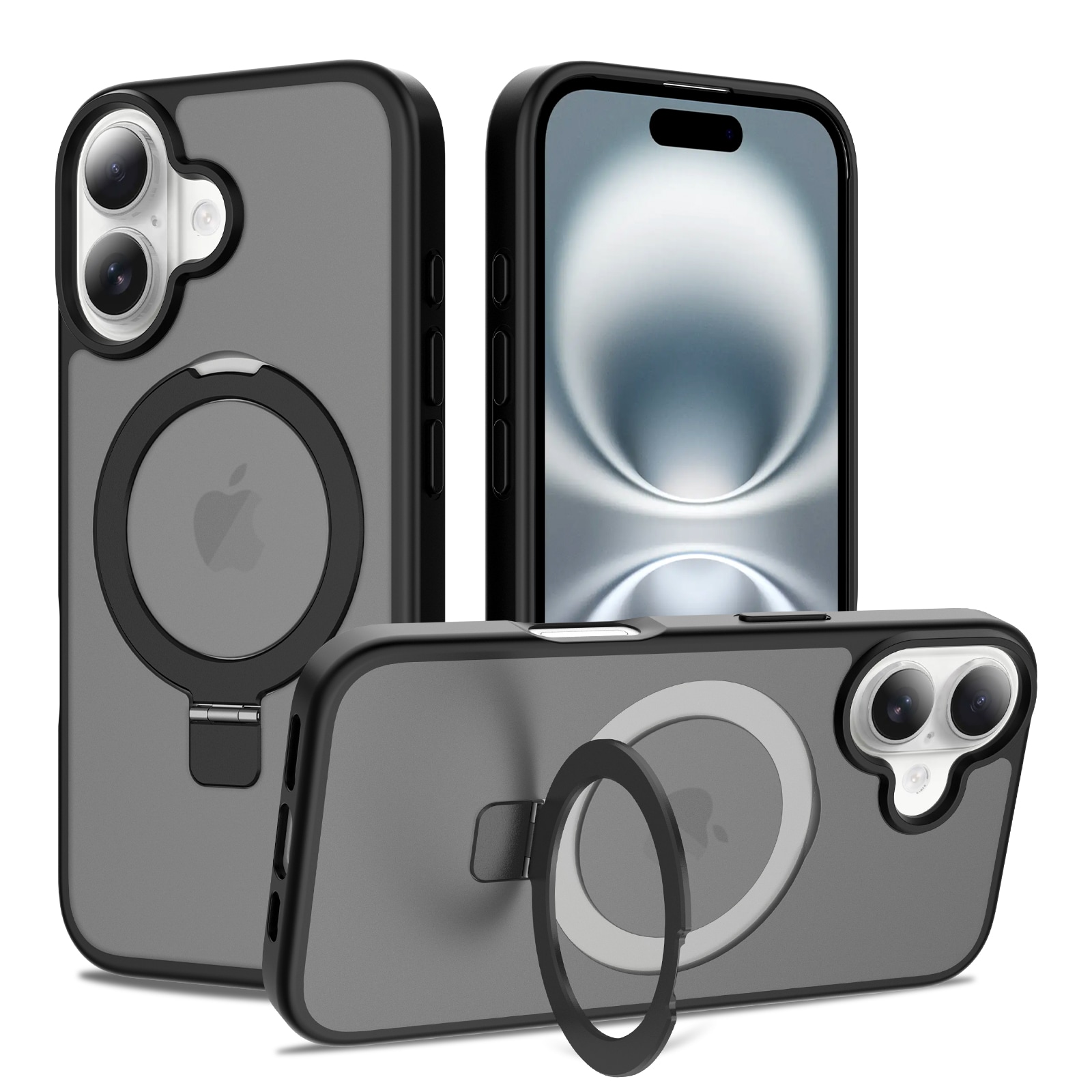 iPhone 16 Magnetic hybridcover med stativfunktion, Sort