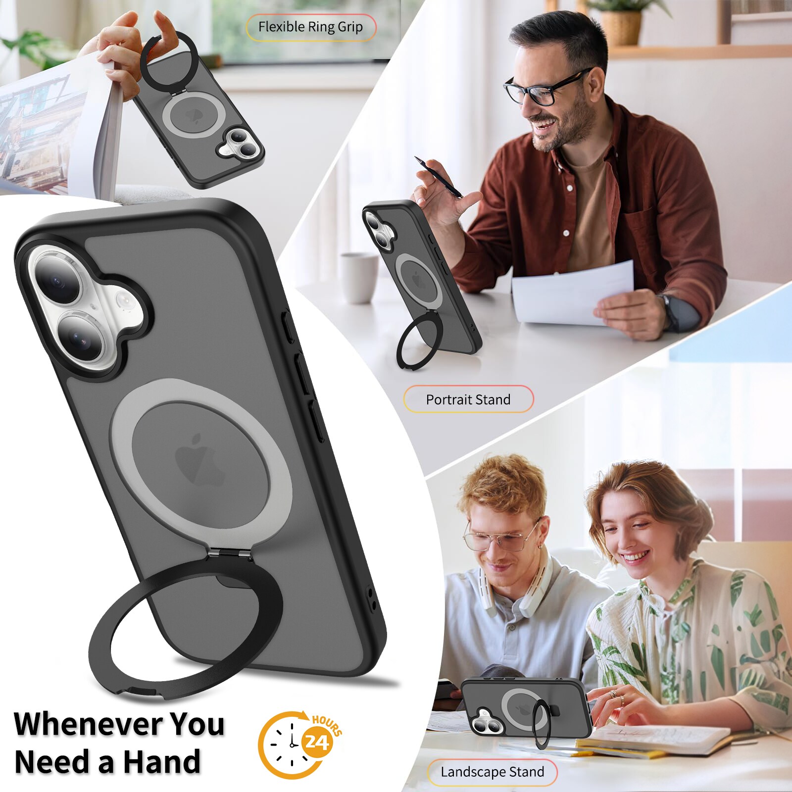 iPhone 16 Magnetic hybridcover med stativfunktion, Sort