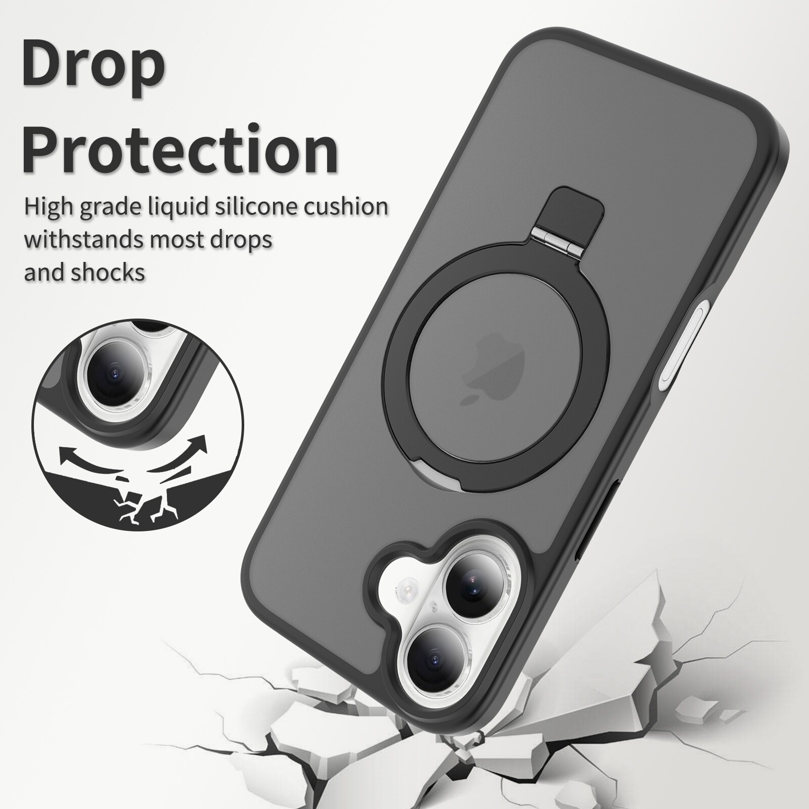 iPhone 16 Magnetic hybridcover med stativfunktion, Sort