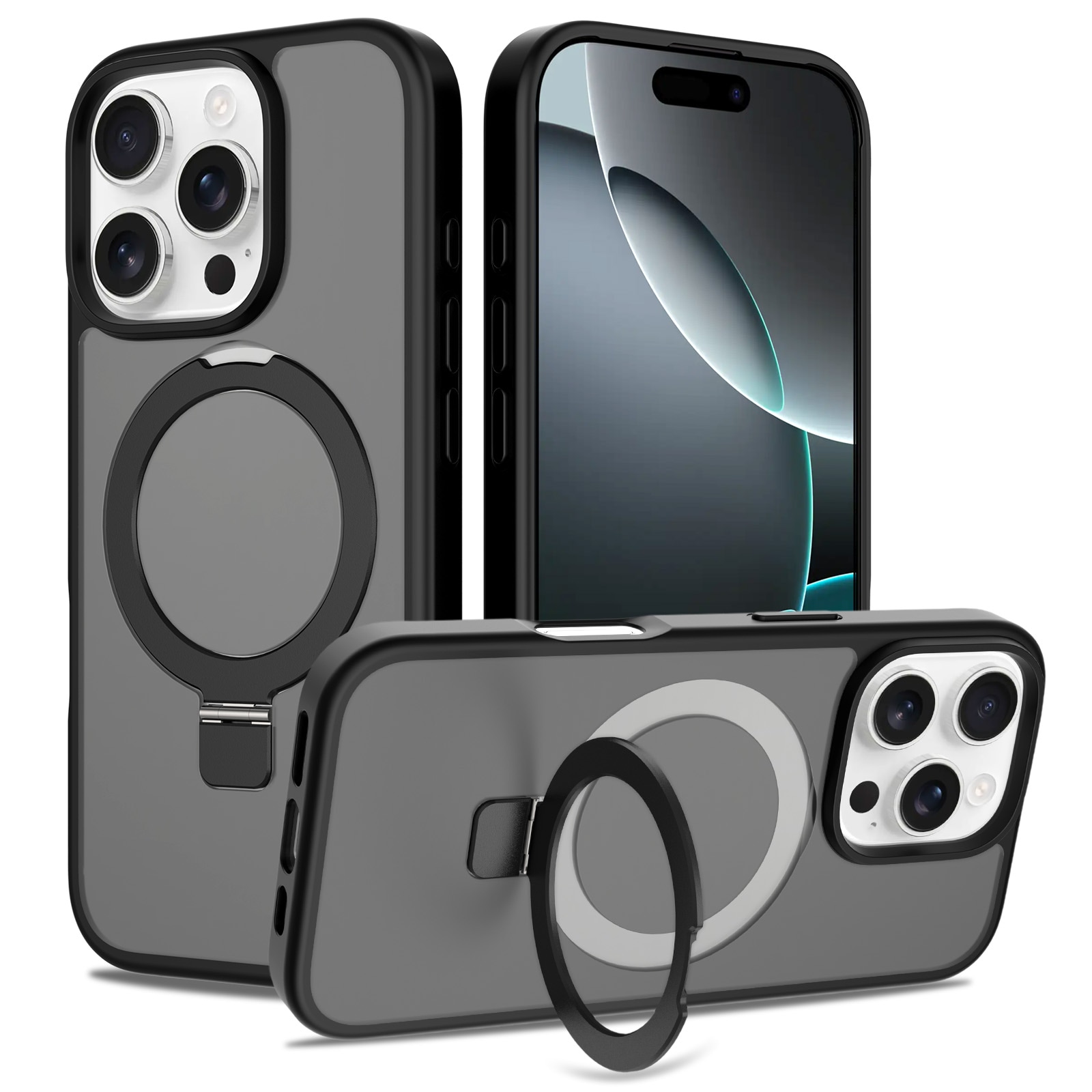 iPhone 16 Pro Max Magnetic hybridcover med stativfunktion, Sort
