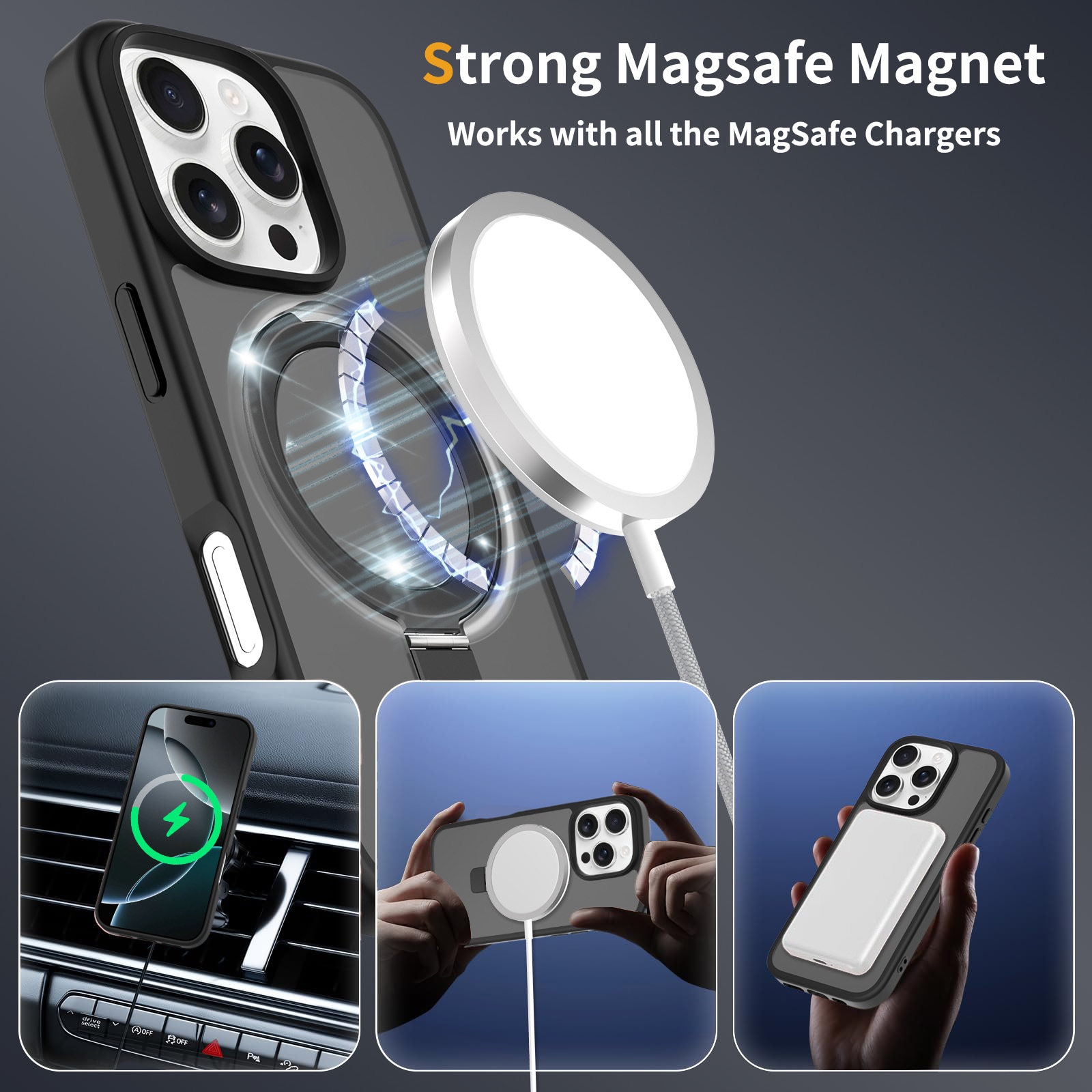 iPhone 16 Pro Magnetic hybridcover med stativfunktion, Sort
