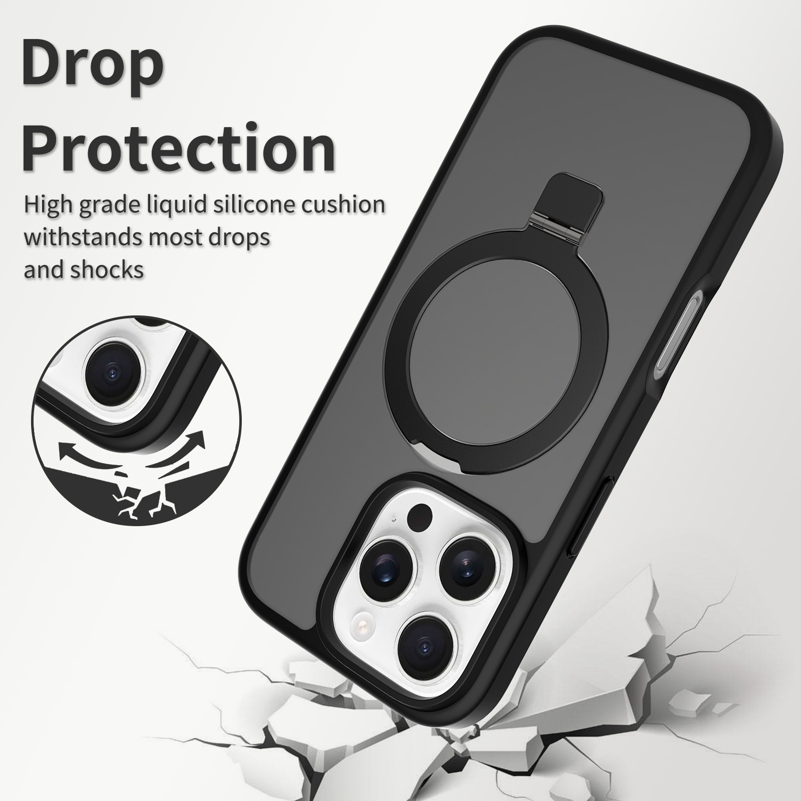 iPhone 16 Pro Magnetic hybridcover med stativfunktion, Sort