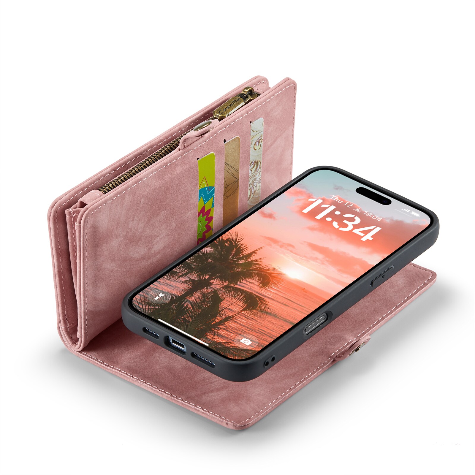 iPhone 16 Plus Rummeligt pungetui med mange kortholdere, Lyserød