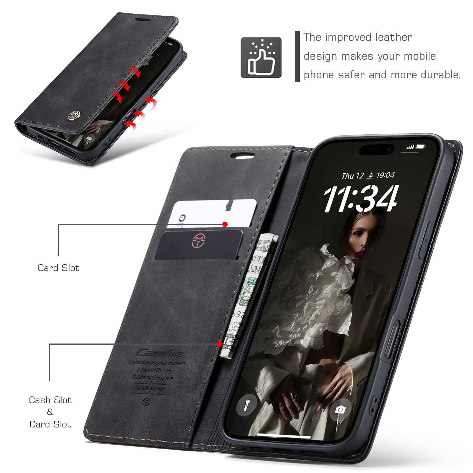 iPhone 16 Slankt pungetui, Sort