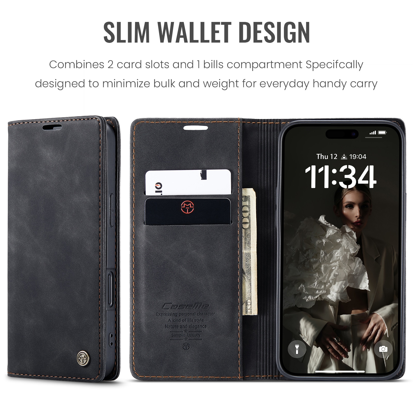 iPhone 16 Slankt pungetui, Sort