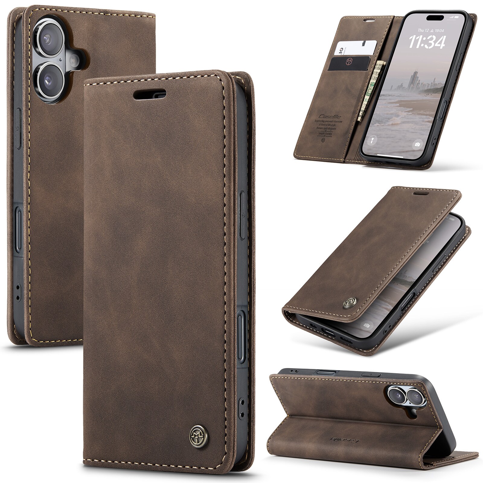 iPhone 16 Slankt pungetui, Brun