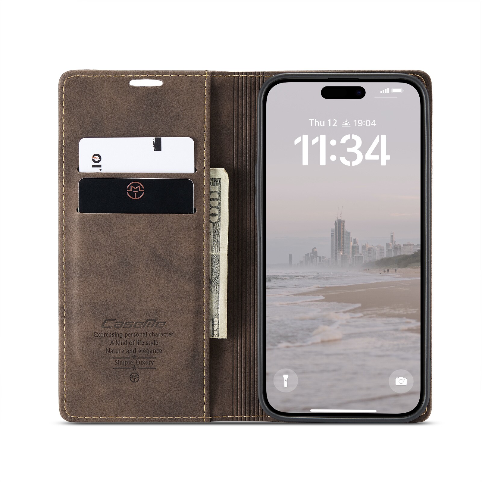 iPhone 16 Slankt pungetui, Brun