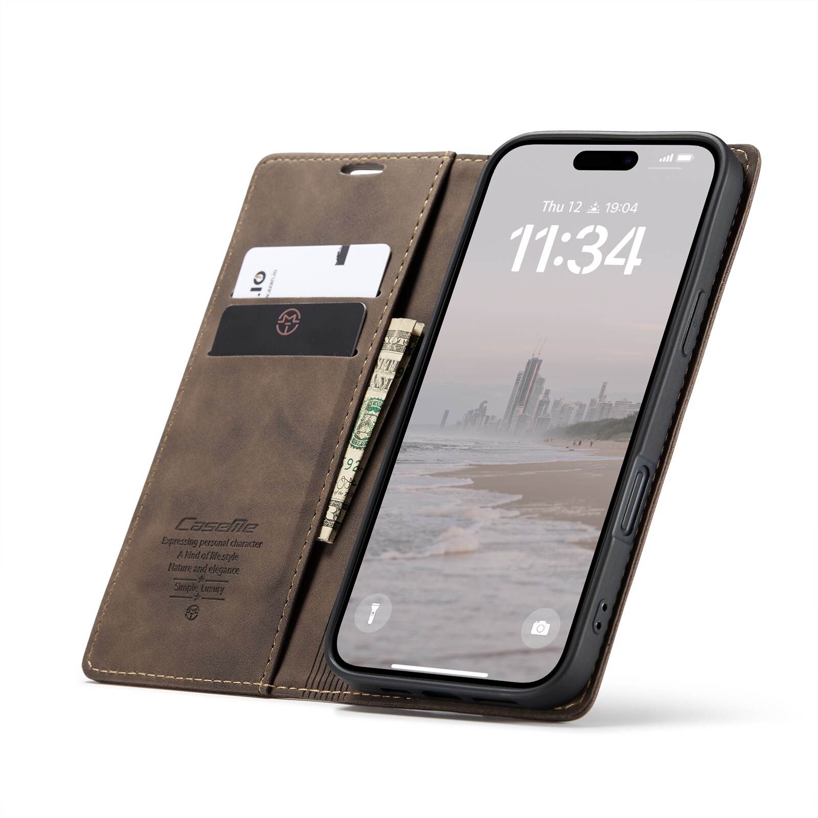 iPhone 16 Slankt pungetui, Brun