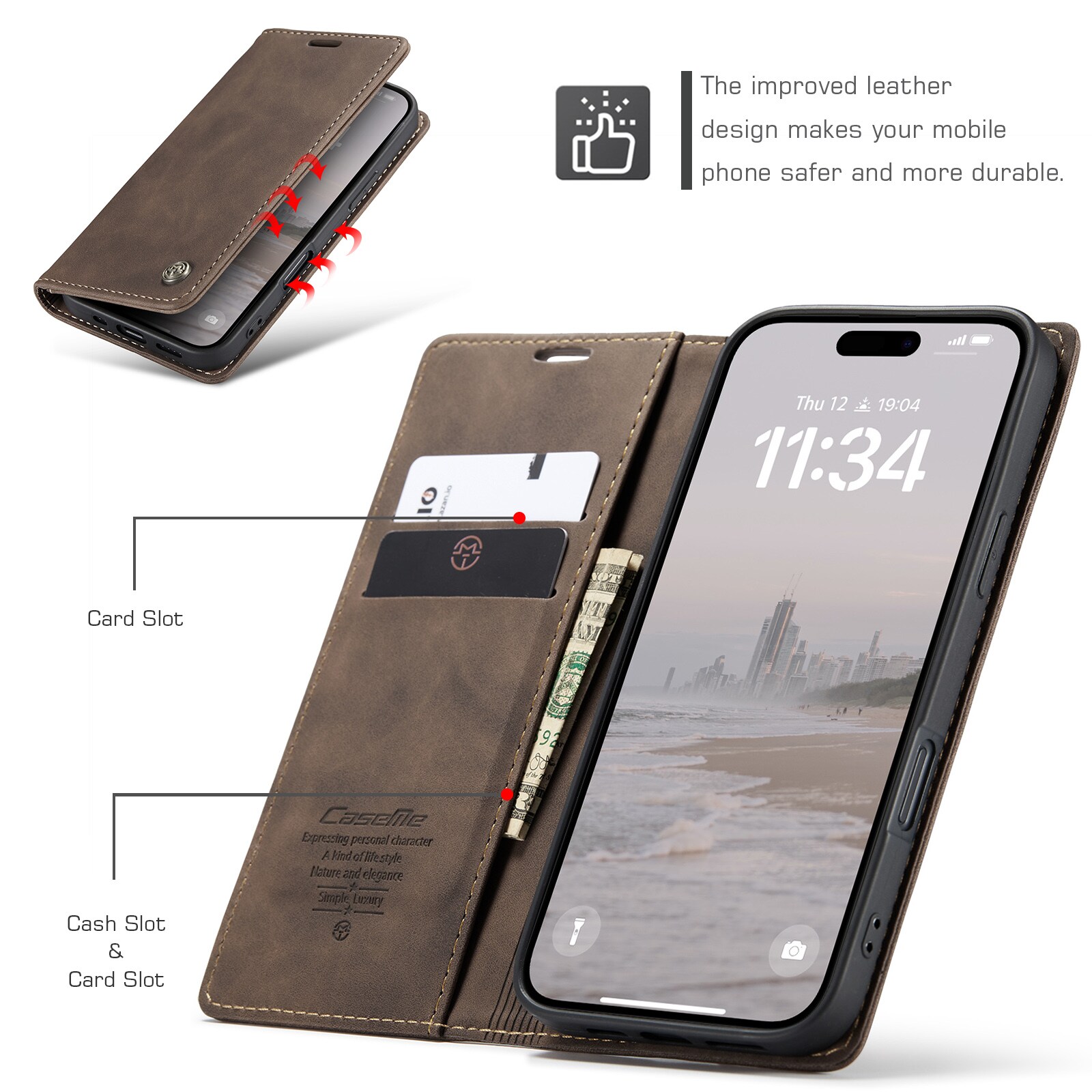 iPhone 16 Slankt pungetui, Brun